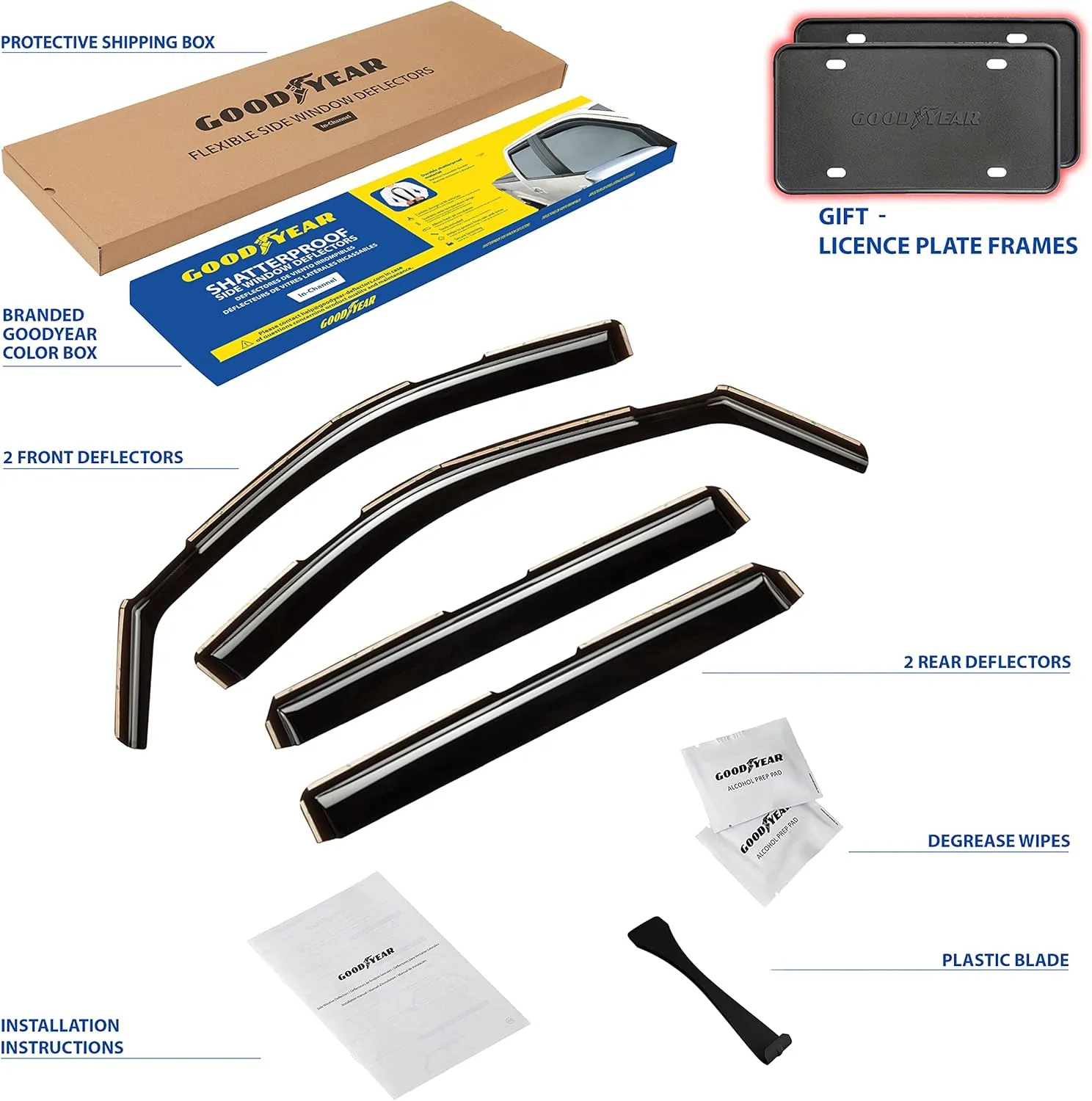 Goodyear Shatterproof in-Channel Window Deflectors for Chevrolet (Chevy) Silverado/GMC Sierra 1500 2019-2025 Crew Cab,Rain Guards,Window Visors,Vent Deflector, Truck Accessories,4pcs- GY003415LP