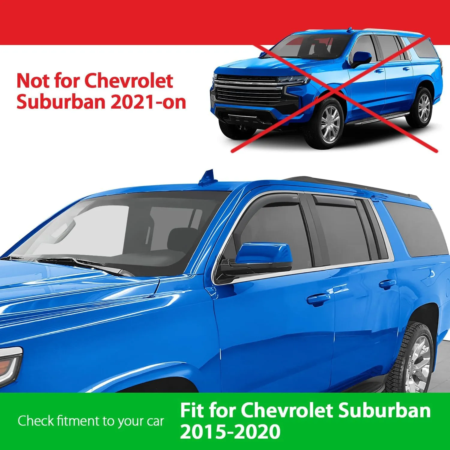 Goodyear Shatterproof in-Channel Window Deflectors for Chevy Suburban 2015-2020, Rain Guards, Window Visors for Cars, Vent Deflector, Car Accessories, 4 pcs - GY007939