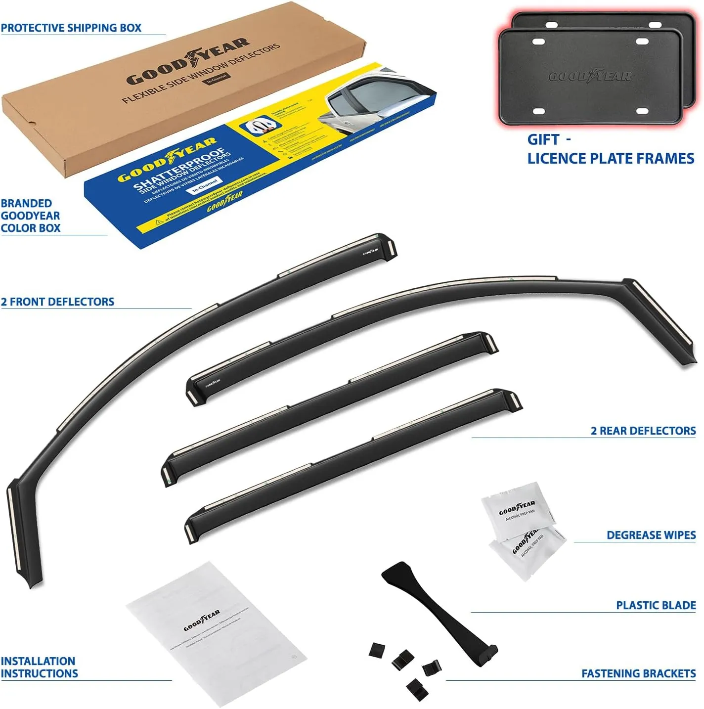 Goodyear Shatterproof in-Channel Window Deflectors for Chevy Suburban 2015-2020, Rain Guards, Window Visors for Cars, Vent Deflector, Car Accessories, 4 pcs - GY007939