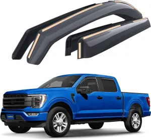 Goodyear Shatterproof in-Channel Window Deflectors for Ford F150 2021-2025 SuperCrew, Rain Guards, Window Visors for Cars, Vent Deflector, Car Accessories, 4 pcs - GY008037