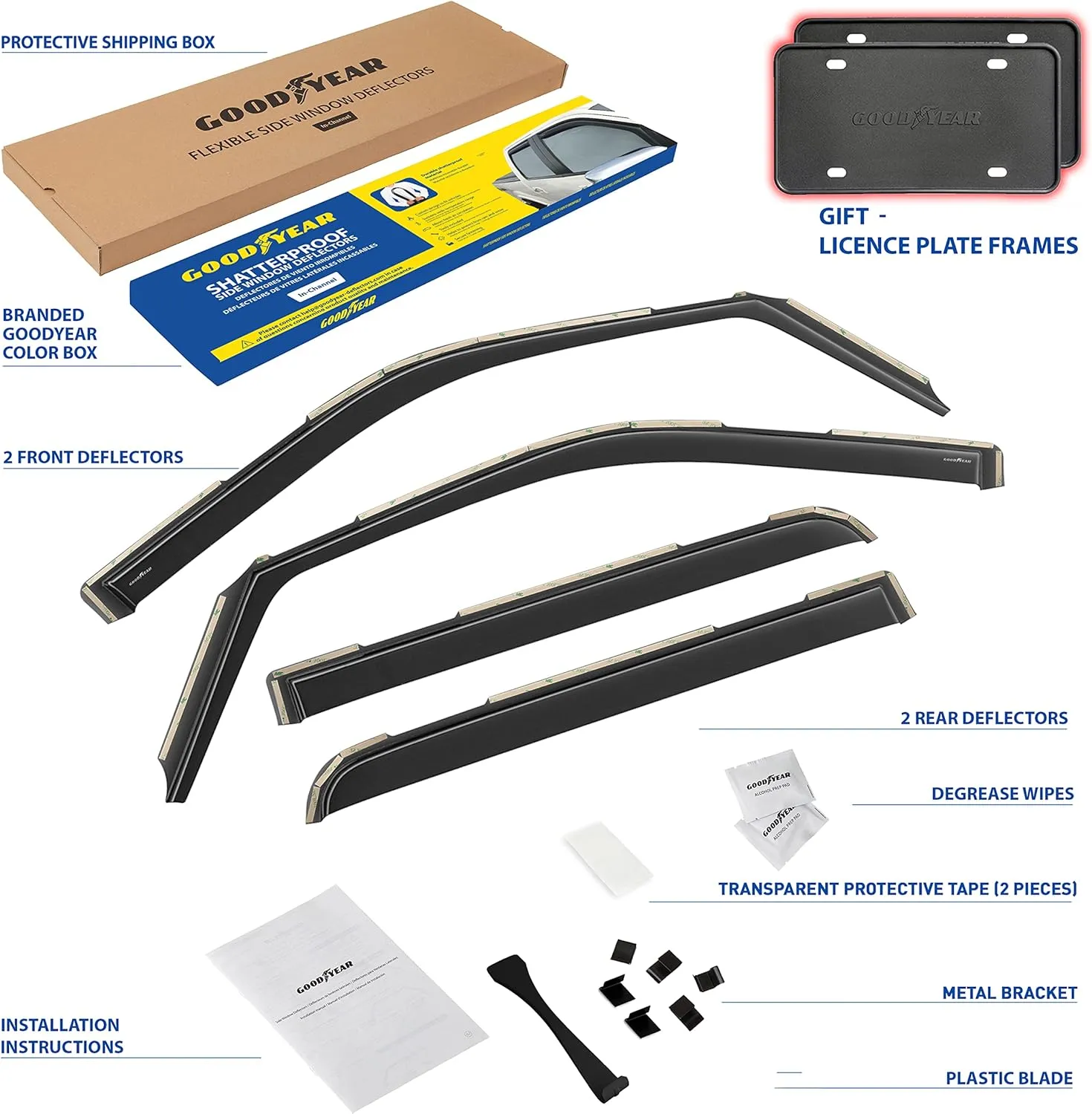 Goodyear Shatterproof in-Channel Window Deflectors for Ford F150 2021-2025 SuperCrew, Rain Guards, Window Visors for Cars, Vent Deflector, Car Accessories, 4 pcs - GY008037