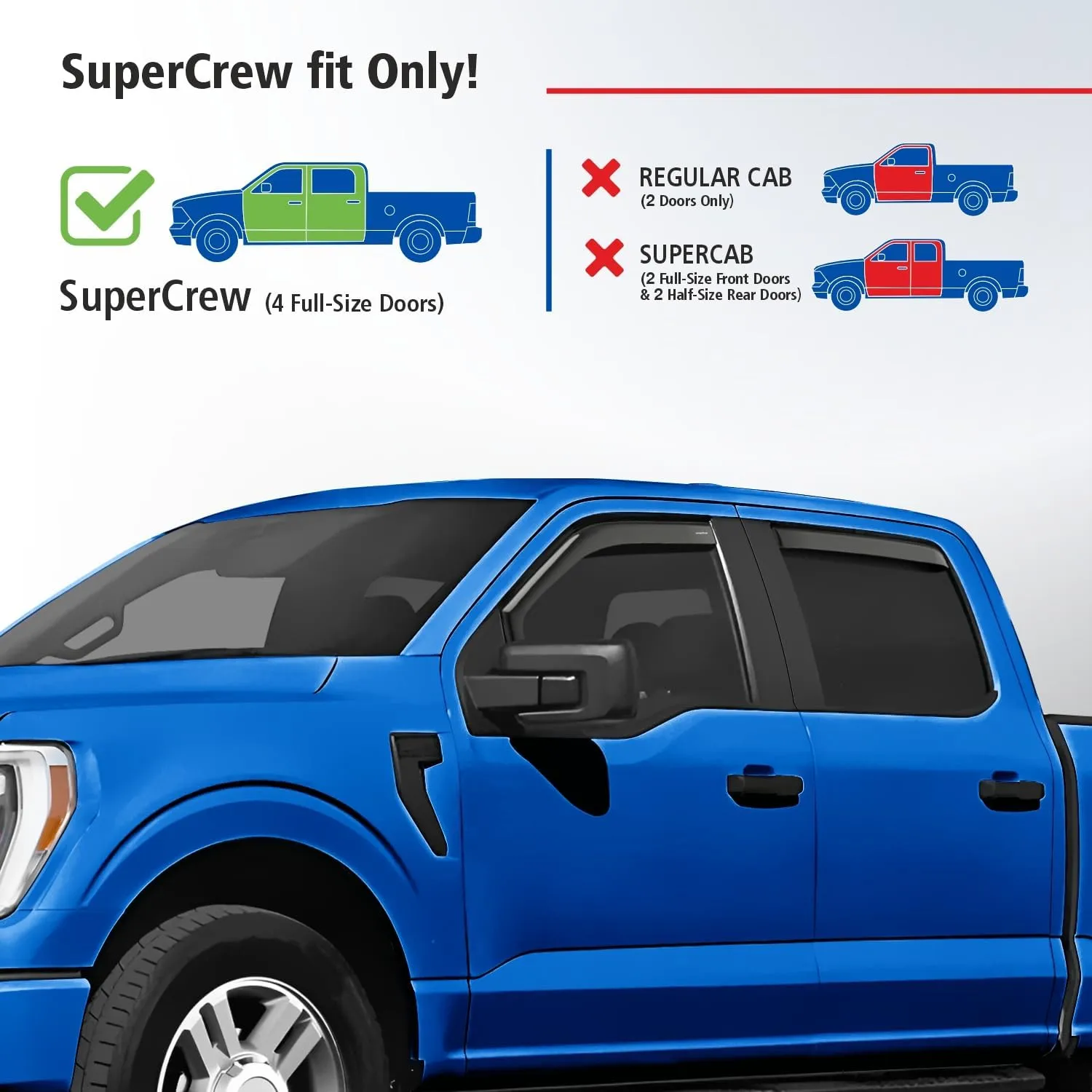 Goodyear Shatterproof in-Channel Window Deflectors for Ford F150 2021-2025 SuperCrew, Rain Guards, Window Visors for Cars, Vent Deflector, Car Accessories, 4 pcs - GY008037