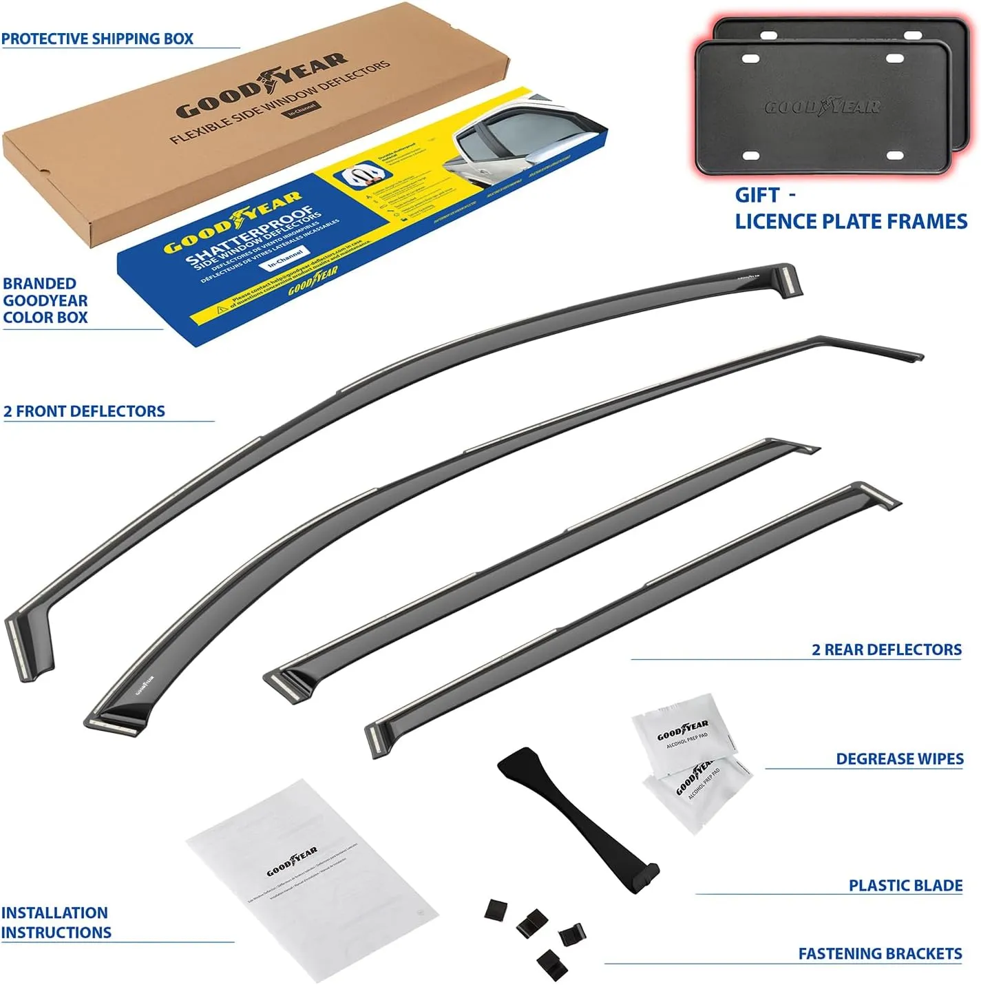 Goodyear Shatterproof in-Channel Window Deflectors for Nissan Pathfinder 2022-2025, Rain Guards, Window Visors for Cars, Vent Deflector, Car Accessories, 4 pcs - GY008033