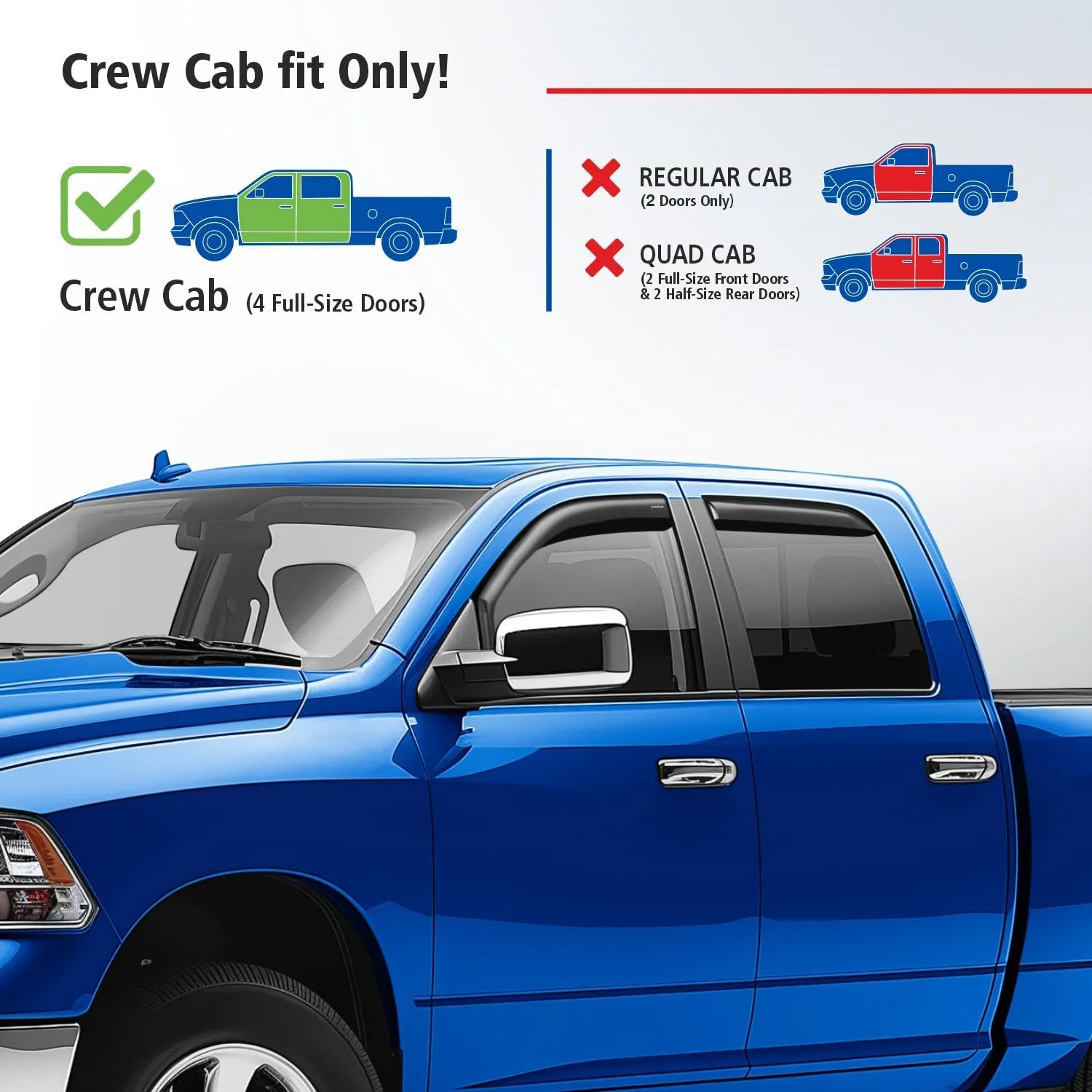 Goodyear Shatterproof in-Channel Window Deflectors for Trucks Dodge RAM 2009-2018 Crew Cab 1500 2500 3500, Rain Guards, Window Visors for Cars, Vent Deflector, Truck Accessories, 4 pcs- GY003404