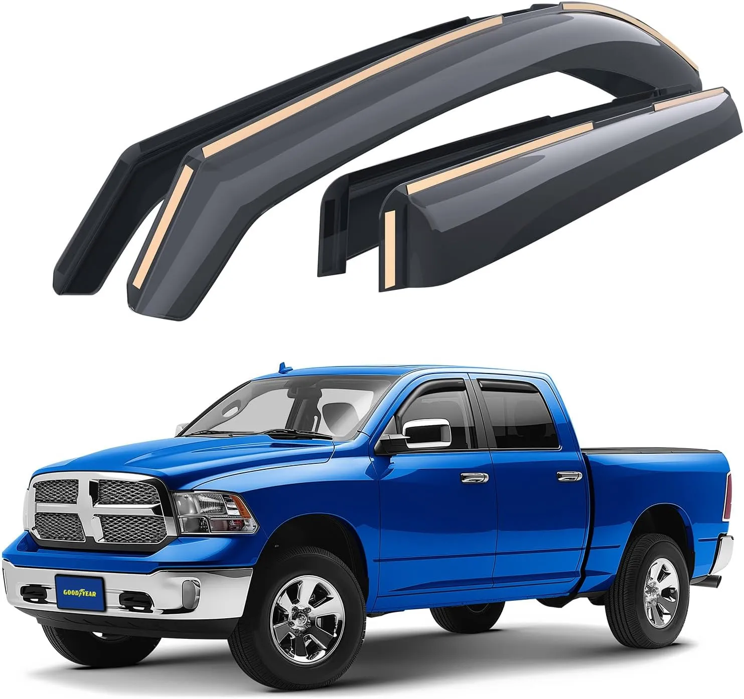 Goodyear Shatterproof in-Channel Window Deflectors for Trucks Dodge RAM 2009-2018 Crew Cab 1500 2500 3500, Rain Guards, Window Visors for Cars, Vent Deflector, Truck Accessories, 4 pcs- GY003404