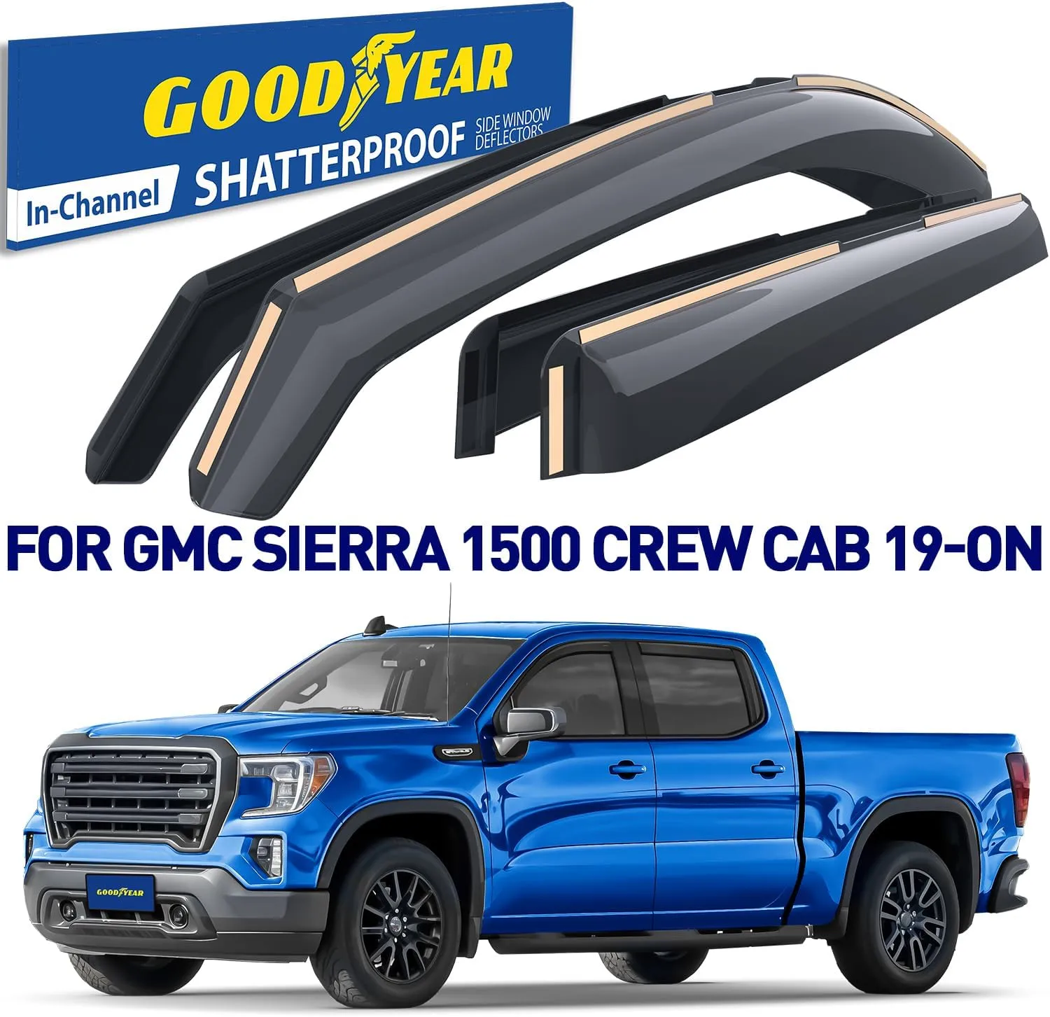 Goodyear Shatterproof in-Channel Window Deflectors for Trucks GMC Sierra 1500 2019-2025 Crew Cab, Rain Guards, Window Visors, Vent Deflector,Truck Accessories,4pcs- GY003415LPv