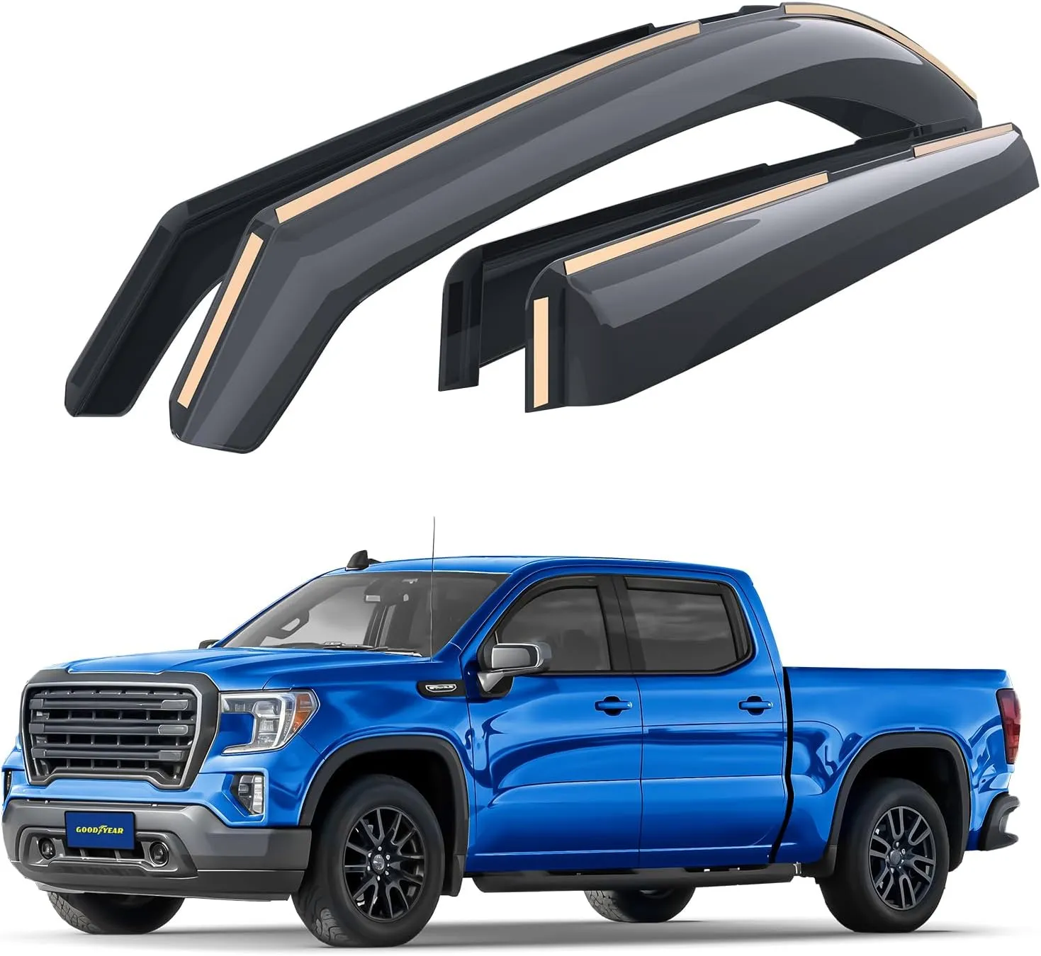 Goodyear Shatterproof in-Channel Window Deflectors for Trucks GMC Sierra 1500 2019-2025 Crew Cab, Rain Guards, Window Visors, Vent Deflector,Truck Accessories,4pcs- GY003415LPv