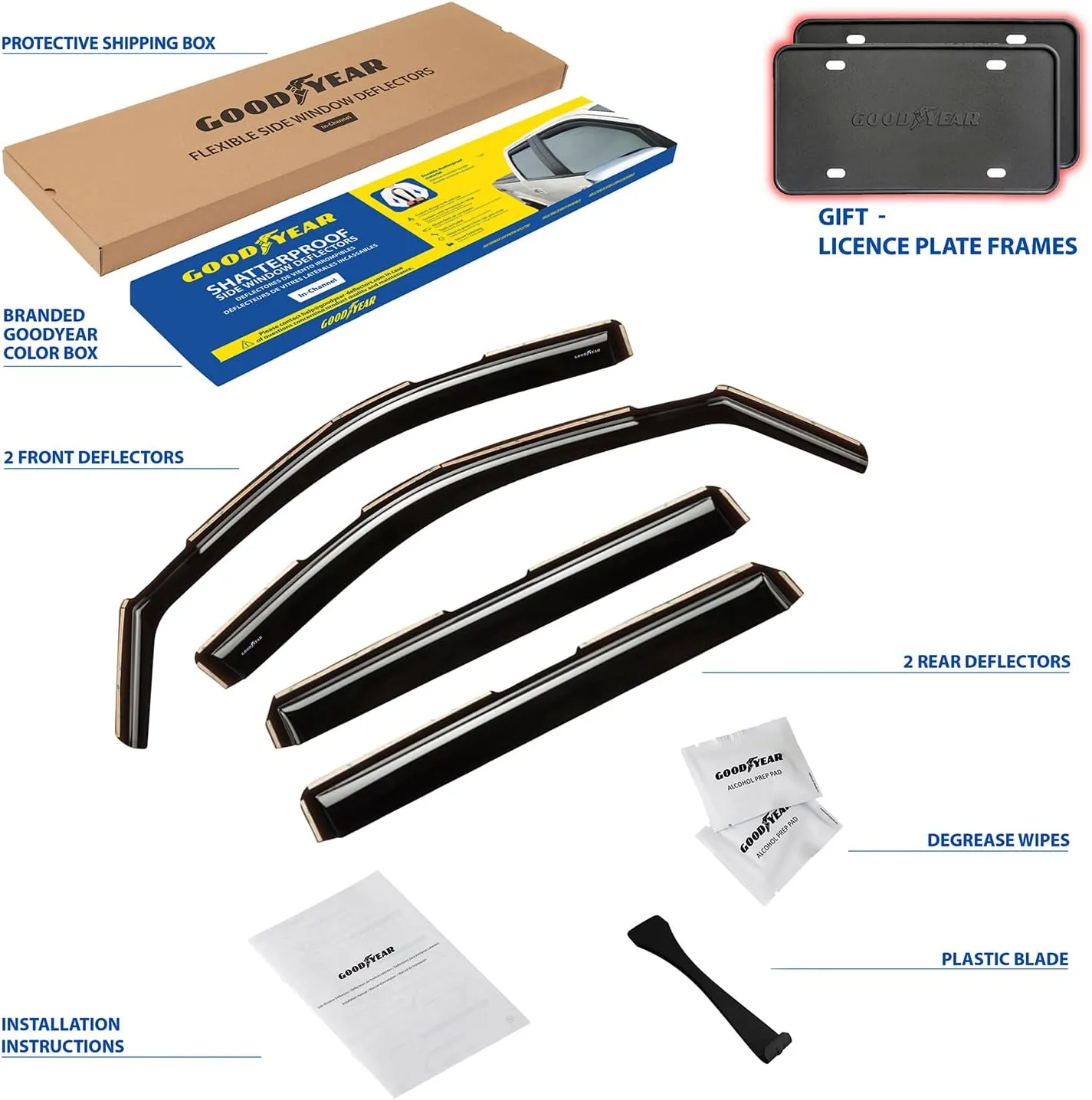 Goodyear Shatterproof in-Channel Window Deflectors for Trucks GMC Sierra 1500 2019-2025 Crew Cab, Rain Guards, Window Visors, Vent Deflector,Truck Accessories,4pcs- GY003415LPv