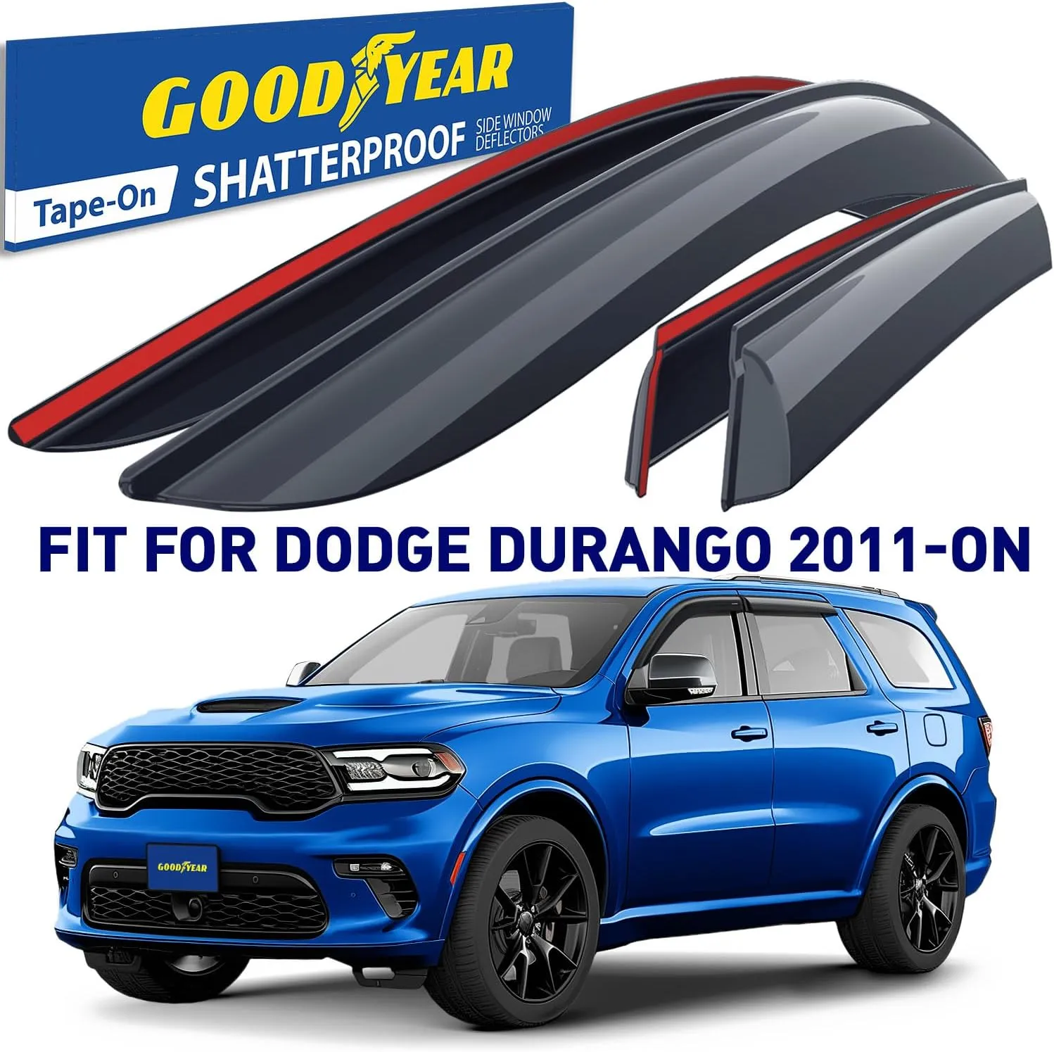 Goodyear Shatterproof Window Deflectors for Dodge Durango 2011-2025, Tape-on Rain Guards, Window Visors, Vent Deflector Visor,Car Accessories,4 pcs. - GY003275