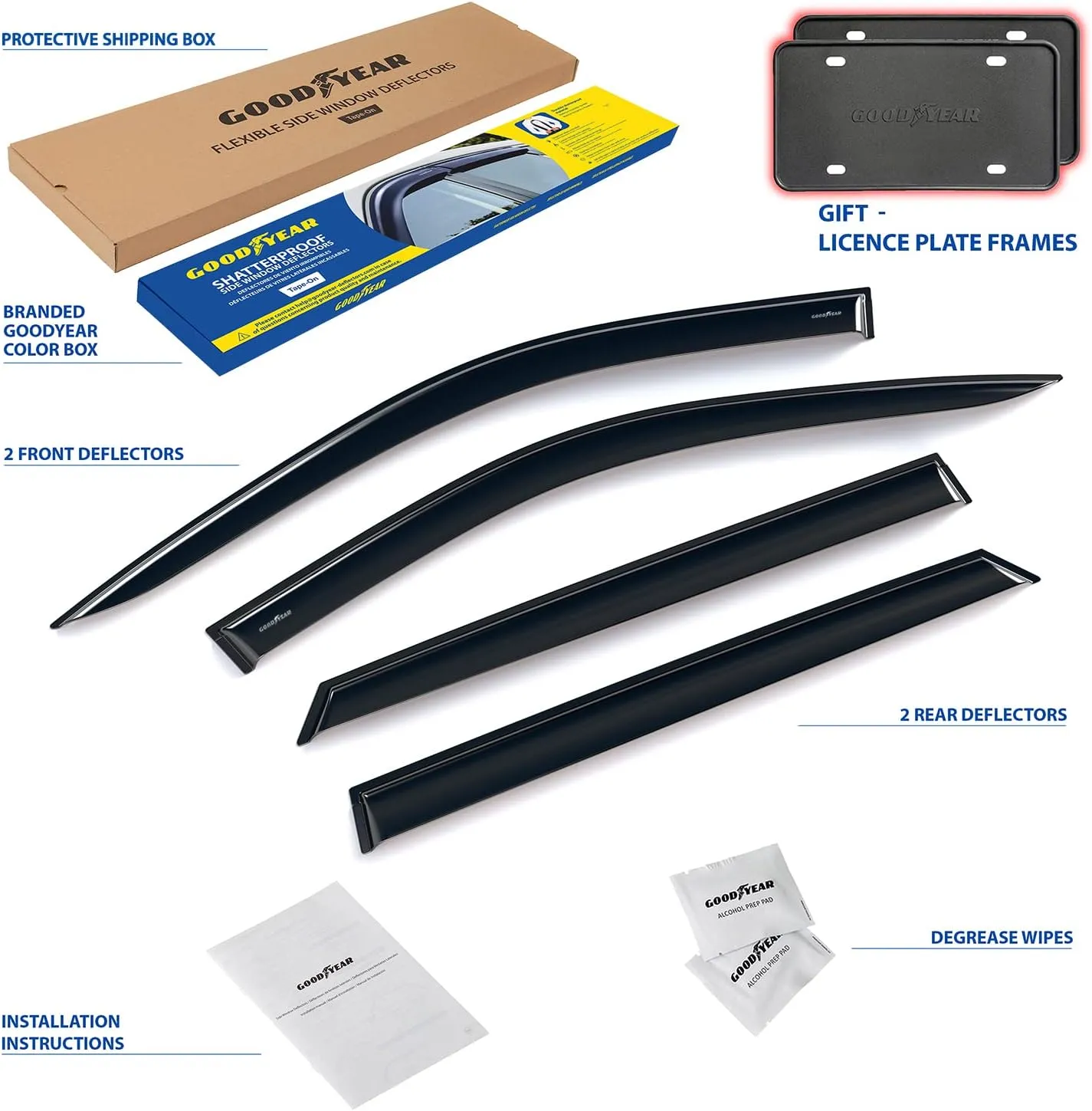 Goodyear Shatterproof Window Deflectors for Dodge Durango 2011-2025, Tape-on Rain Guards, Window Visors, Vent Deflector Visor,Car Accessories,4 pcs. - GY003275