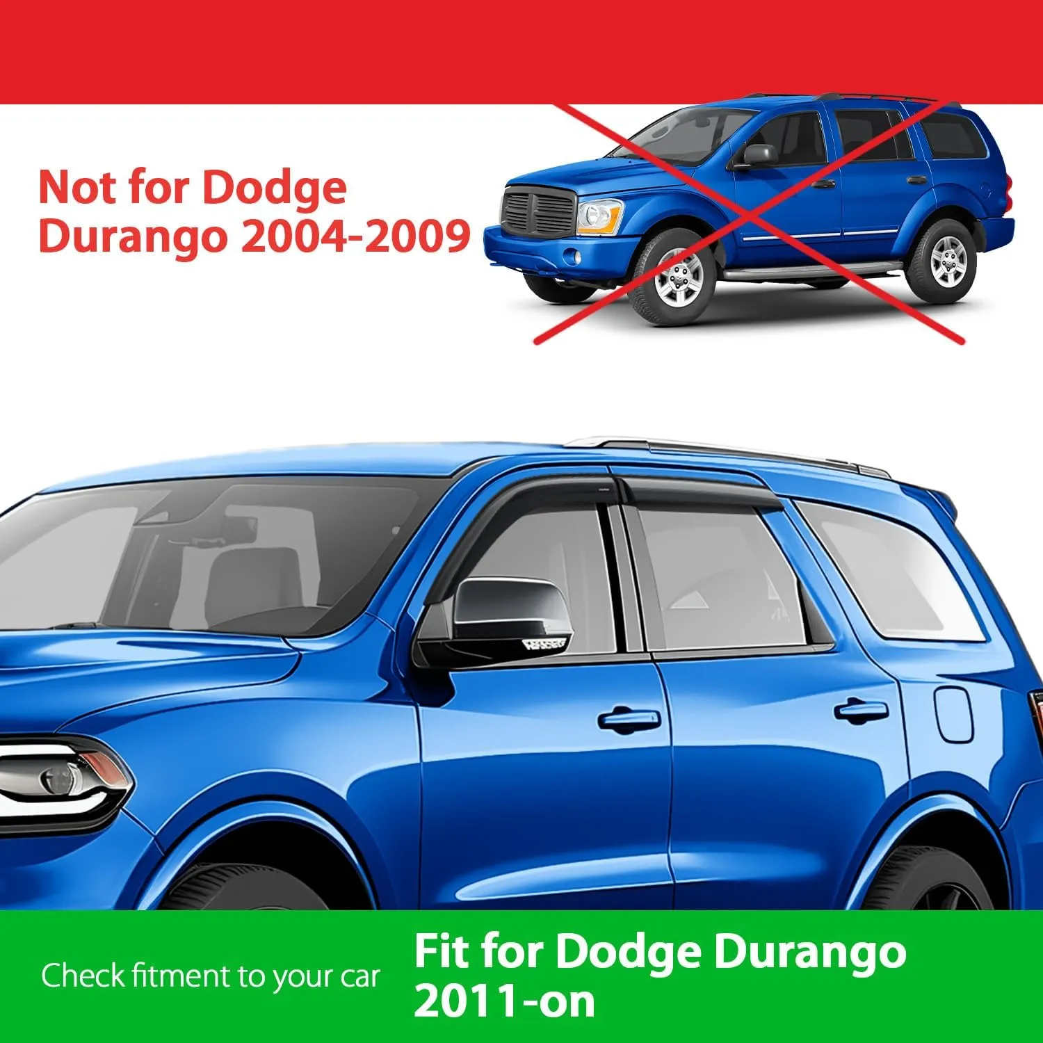 Goodyear Shatterproof Window Deflectors for Dodge Durango 2011-2025, Tape-on Rain Guards, Window Visors, Vent Deflector Visor,Car Accessories,4 pcs. - GY003275