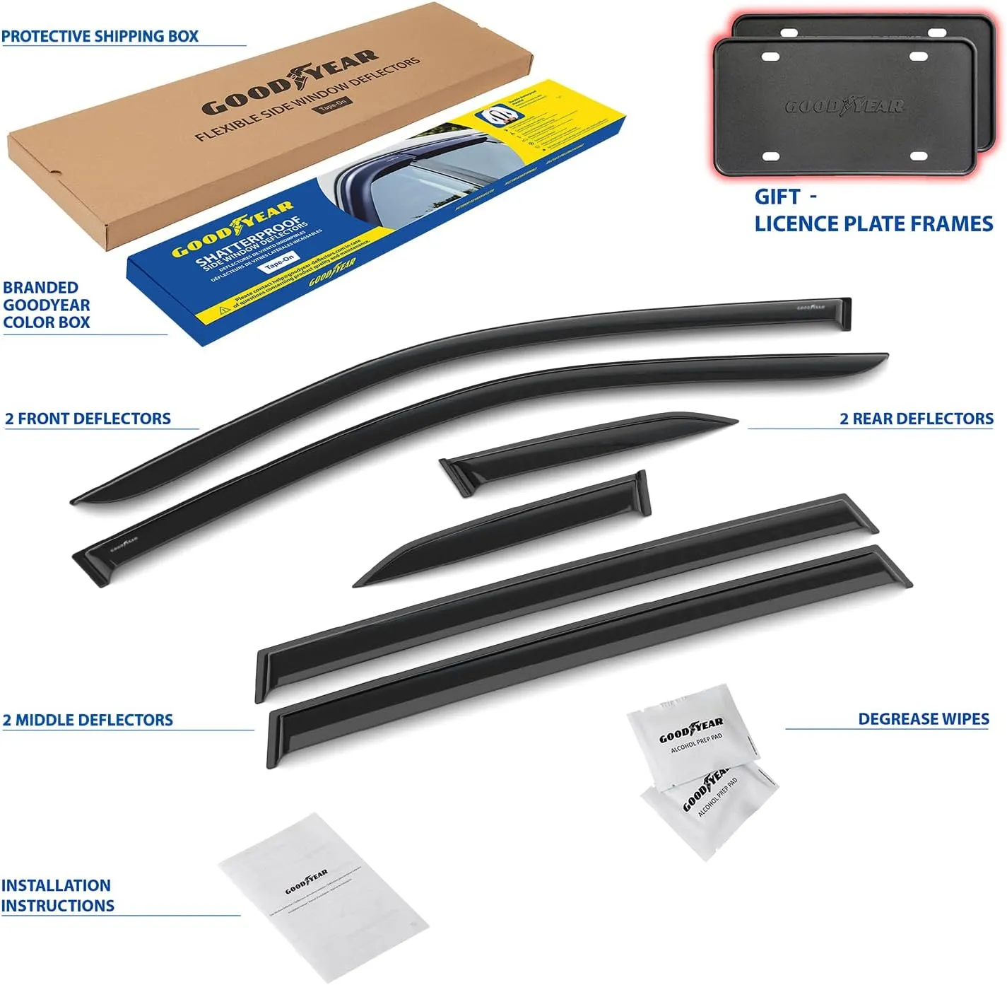 Goodyear shatterproof Window Deflectors for Subaru Forester 2019-2024 Base, Premium, Sport, Wilderness, Tape-on Rain Guards, Window Visors, Vent Deflector Visor, Car Accessories, 6 pcs. - GY008702