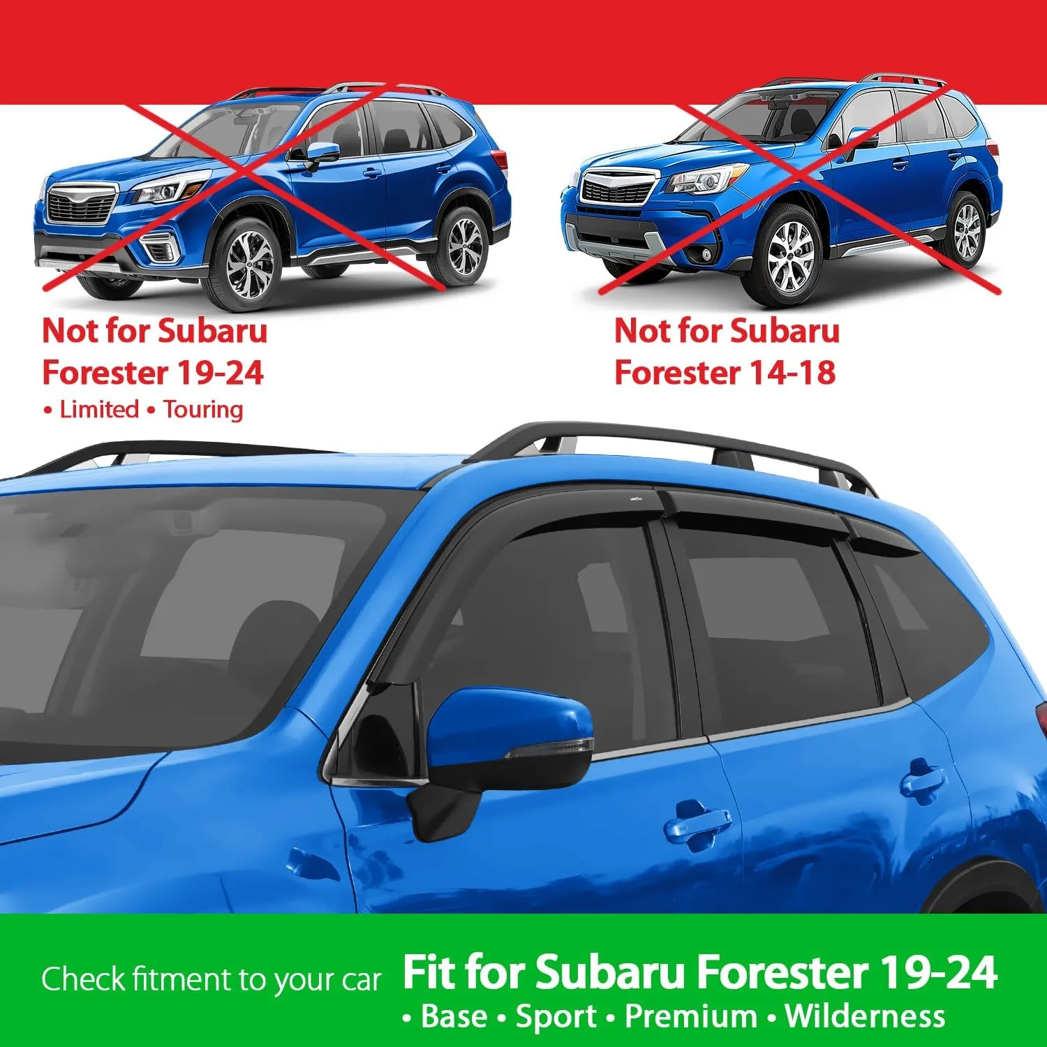 Goodyear shatterproof Window Deflectors for Subaru Forester 2019-2024 Base, Premium, Sport, Wilderness, Tape-on Rain Guards, Window Visors, Vent Deflector Visor, Car Accessories, 6 pcs. - GY008702