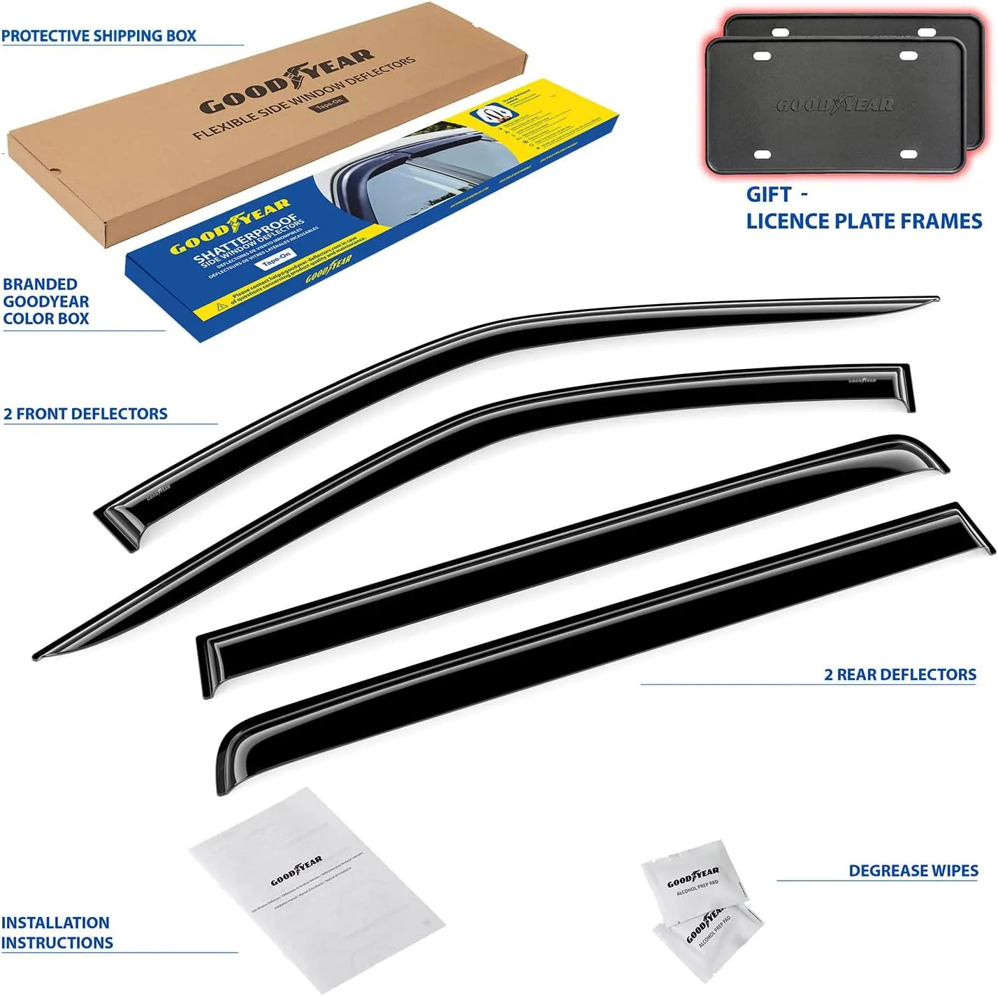 Goodyear Shatterproof Window Deflectors for Toyota Tundra 2022-2025 CrewMax, Tape-on Rain Guards, Window Visors, Vent Deflector Visor,Car Accessories,4 pcs. - GY008611