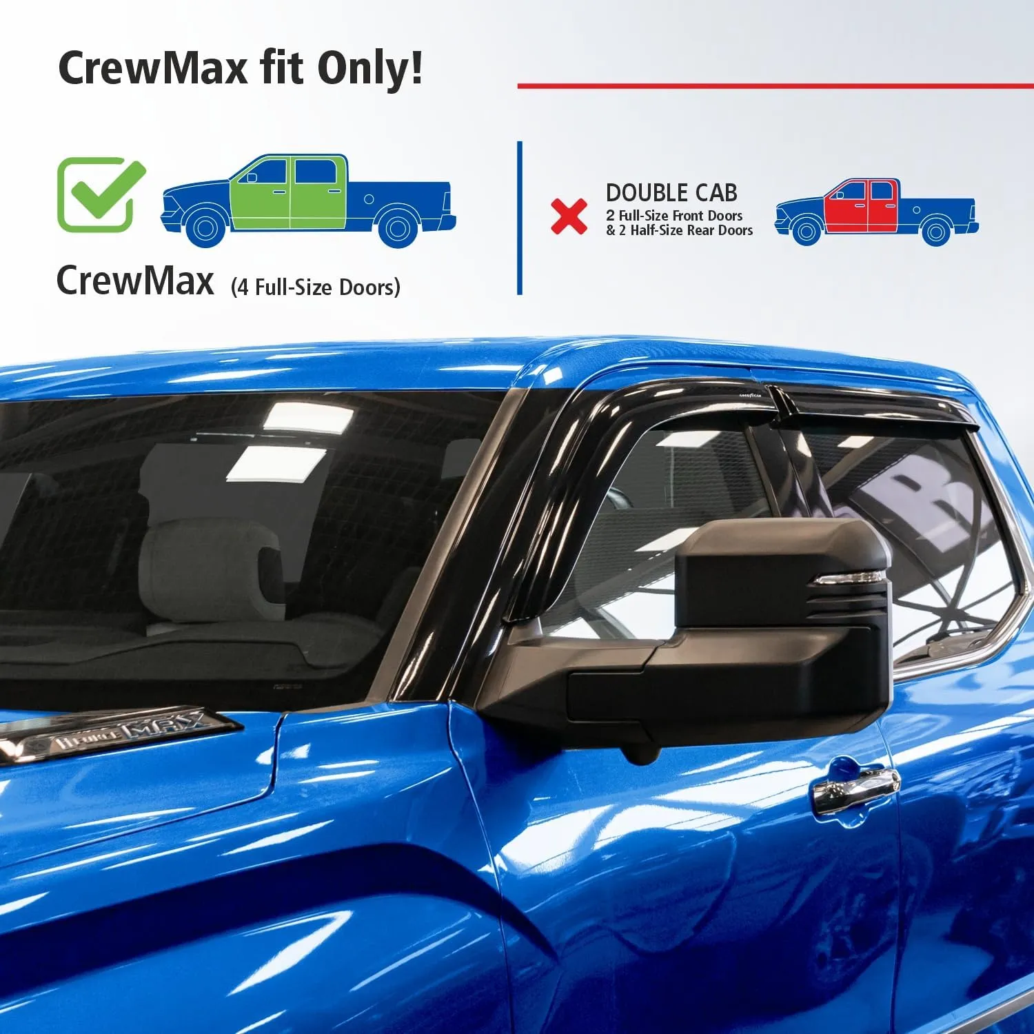 Goodyear Shatterproof Window Deflectors for Toyota Tundra 2022-2025 CrewMax, Tape-on Rain Guards, Window Visors, Vent Deflector Visor,Car Accessories,4 pcs. - GY008611
