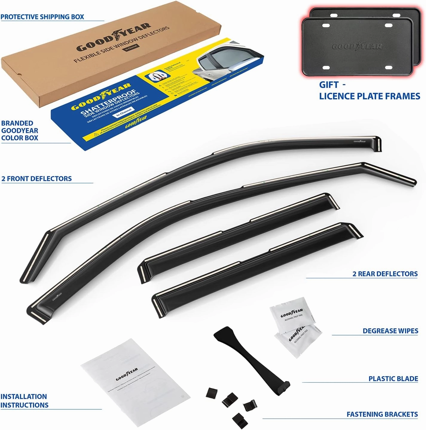 Goodyear Shatterproof in-Channel Window Deflectors for Nissan Kicks 2018-2024, Rain Guards, Window Visors for Cars, Vent Deflector, Car Accessories, 4 pcs - GY007847