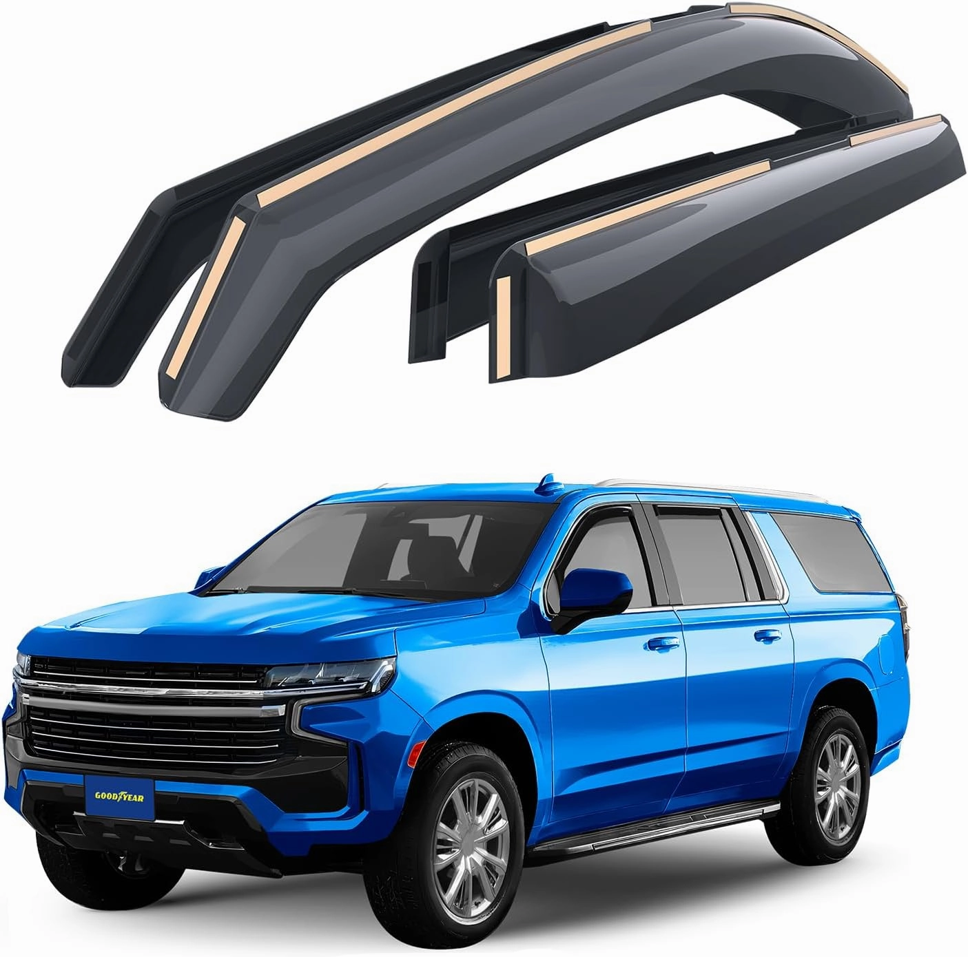 Goodyear Shatterproof Window Deflectors for Chevrolet (Chevy) Suburban 2021-2025, Rain Guards, Window Visors for Cars, Vent Deflector, Car Accessories, 4 pcs - GY007888