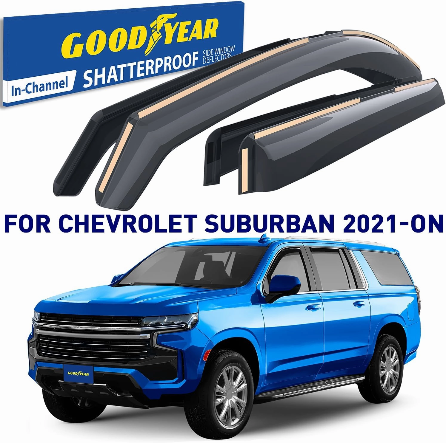 Goodyear Shatterproof Window Deflectors for Chevrolet (Chevy) Suburban 2021-2025, Rain Guards, Window Visors for Cars, Vent Deflector, Car Accessories, 4 pcs - GY007888