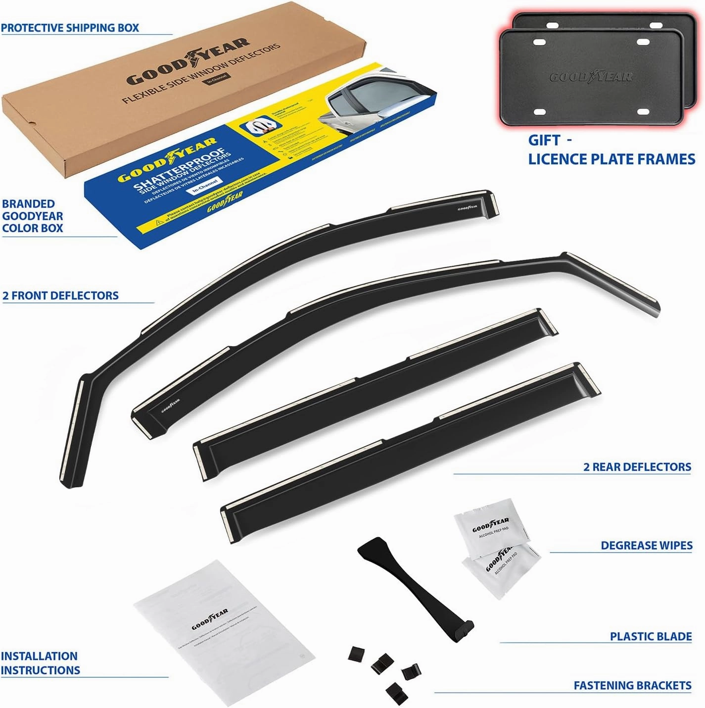 Goodyear Shatterproof Window Deflectors for Chevrolet (Chevy) Suburban 2021-2025, Rain Guards, Window Visors for Cars, Vent Deflector, Car Accessories, 4 pcs - GY007888