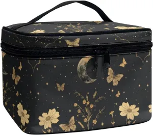 Goth Makeup Bag for Women Star and Moon cosmetic bag with handle on top Butterfly Toiletry Bag for Travel Size Bottles Aesthetic Skincare Travel Bag Cute Black Makeup Organizer Bag for Travel