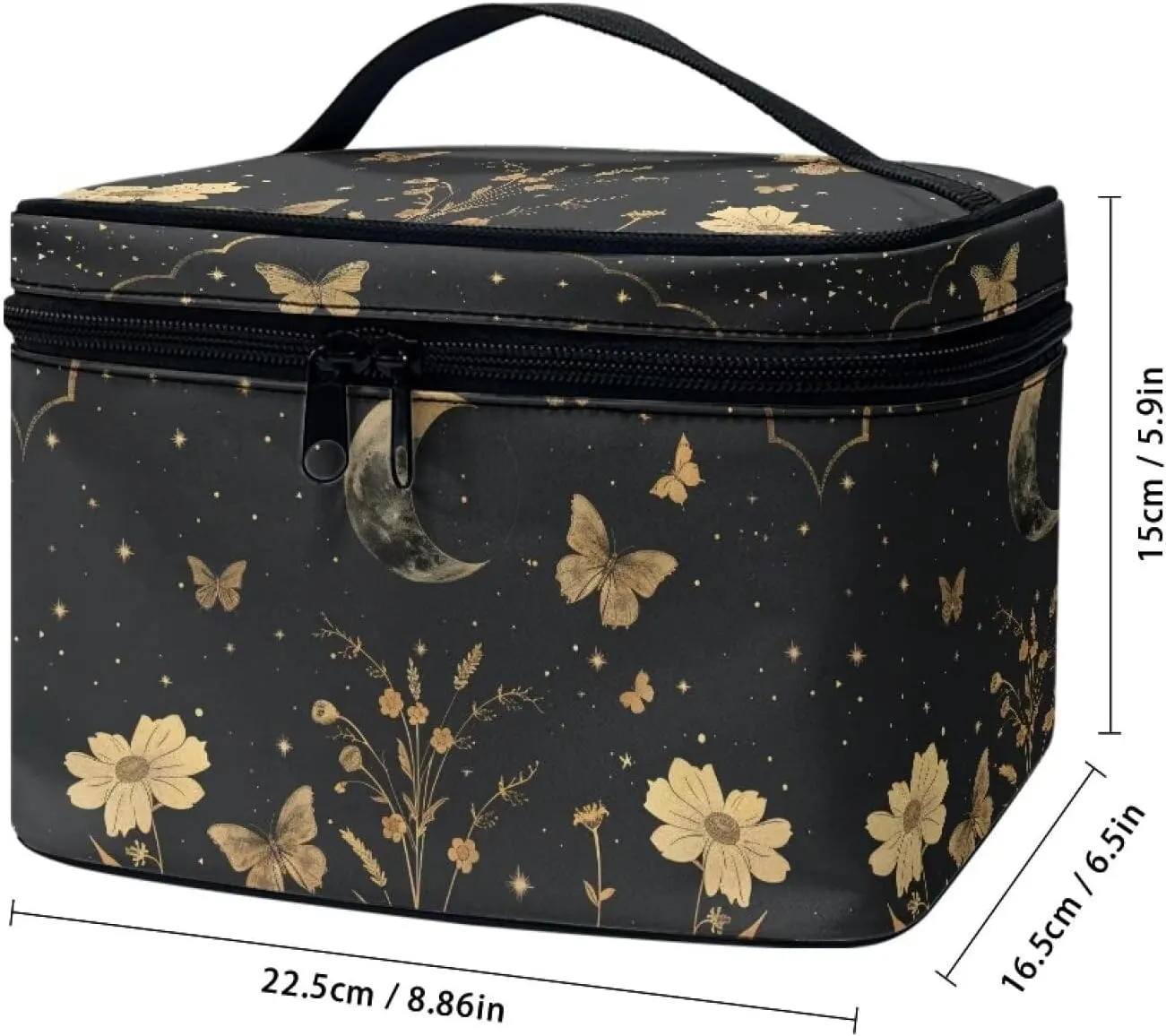 Goth Makeup Bag for Women Star and Moon cosmetic bag with handle on top Butterfly Toiletry Bag for Travel Size Bottles Aesthetic Skincare Travel Bag Cute Black Makeup Organizer Bag for Travel