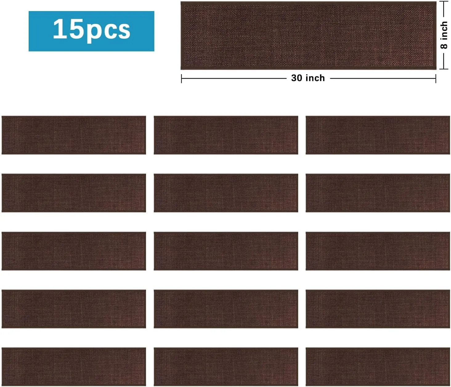 GOYLSER Non Slip Stair Carpet Treads with Rubber Backed, Jute Stair Rug Protector for Carpeted Stair, Deep Brown Staircase Step Treads, Reusable Stair Mat Pads for Bare Feet, 30x8 Inches