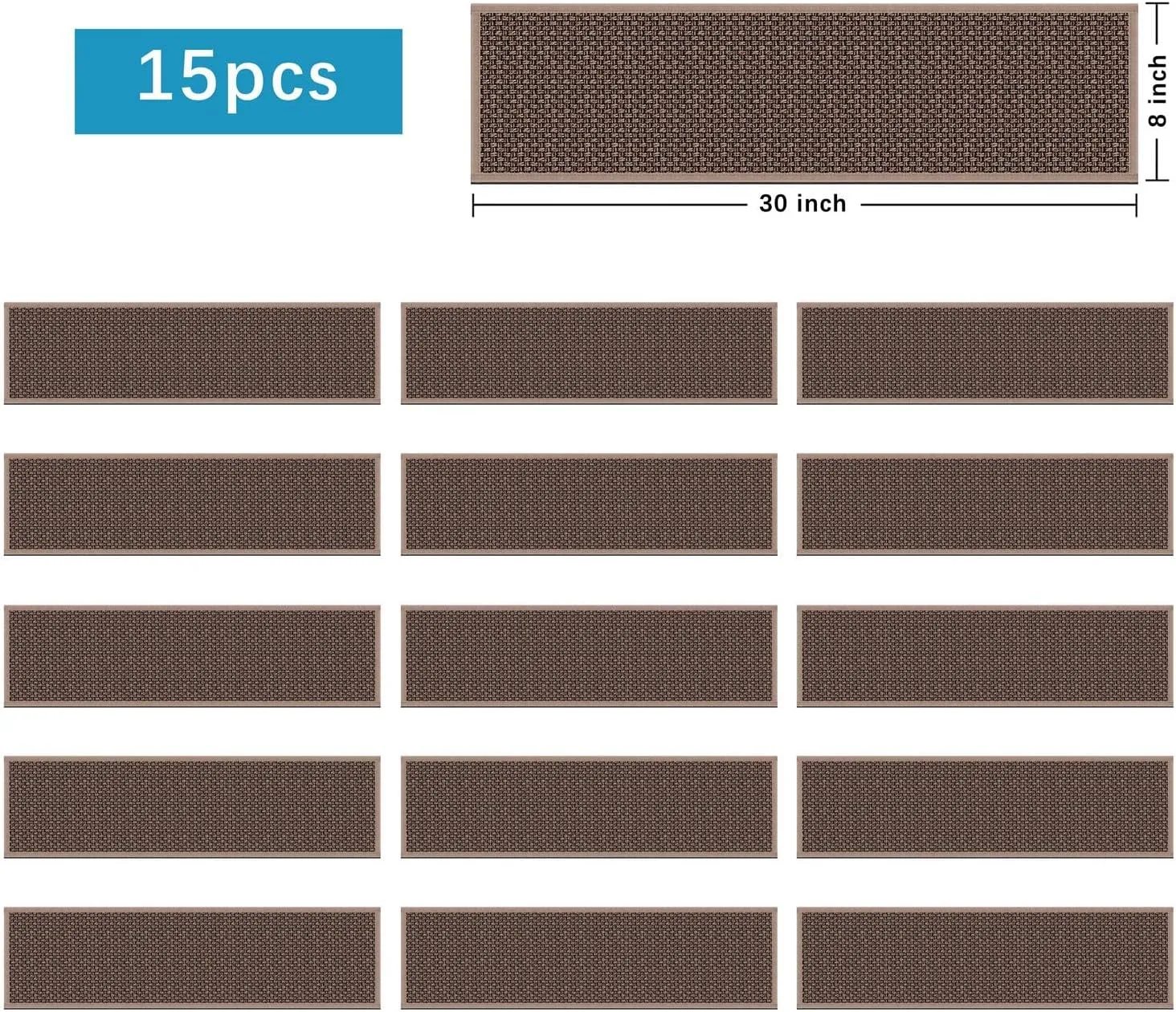 GOYLSER Rubber Stair Treads for Wooden Steps, 15Pack Jute Stair Covers Pads Non Slip, Machine Washing Stair Protector, Light Brown Step Rug Stairway Treads, 8"x30"