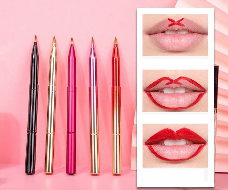 Gradient Portable Lip Brush Lipstick Brush Smudge Brush Concealer Brush Metal Retractable Covered Makeup Lip Line Brush (Size : F)