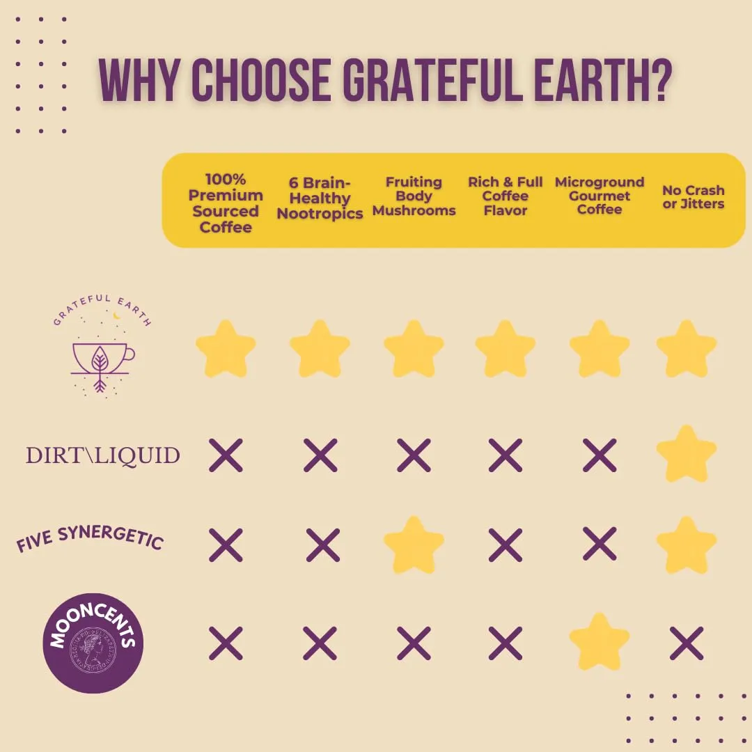 Grateful Earth Mushroom Coffee, Coconut Instant Coffee with Cinnamon, Turmeric, Lion’s Mane Mushrooms, L-Theanine, Chaga, Super Brain Blend For Energy & Immune Support, Dairy & Gluten Free, 20 Packets