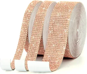 GREAT&LUCKY 3 Rolls 9 Yards Self Adhesive Crystal Rhinestone Diamond Ribbon - Bling Diamond Stickers Wrap Roll DIY for Crafts Arts, Rhinestone Strips Tape for Car Phone Decoration(Champagne)