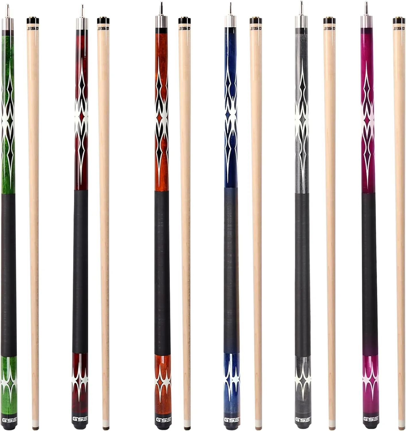 GSE Games & Sports Expert 58" 2-Piece Canadian Maple Hardwood Billiard Pool Cue Sticks for Men/Women, House or Commercial/Bar Use (Several Colors, Weight 18oz, 19oz, 20oz, 21oz Available)