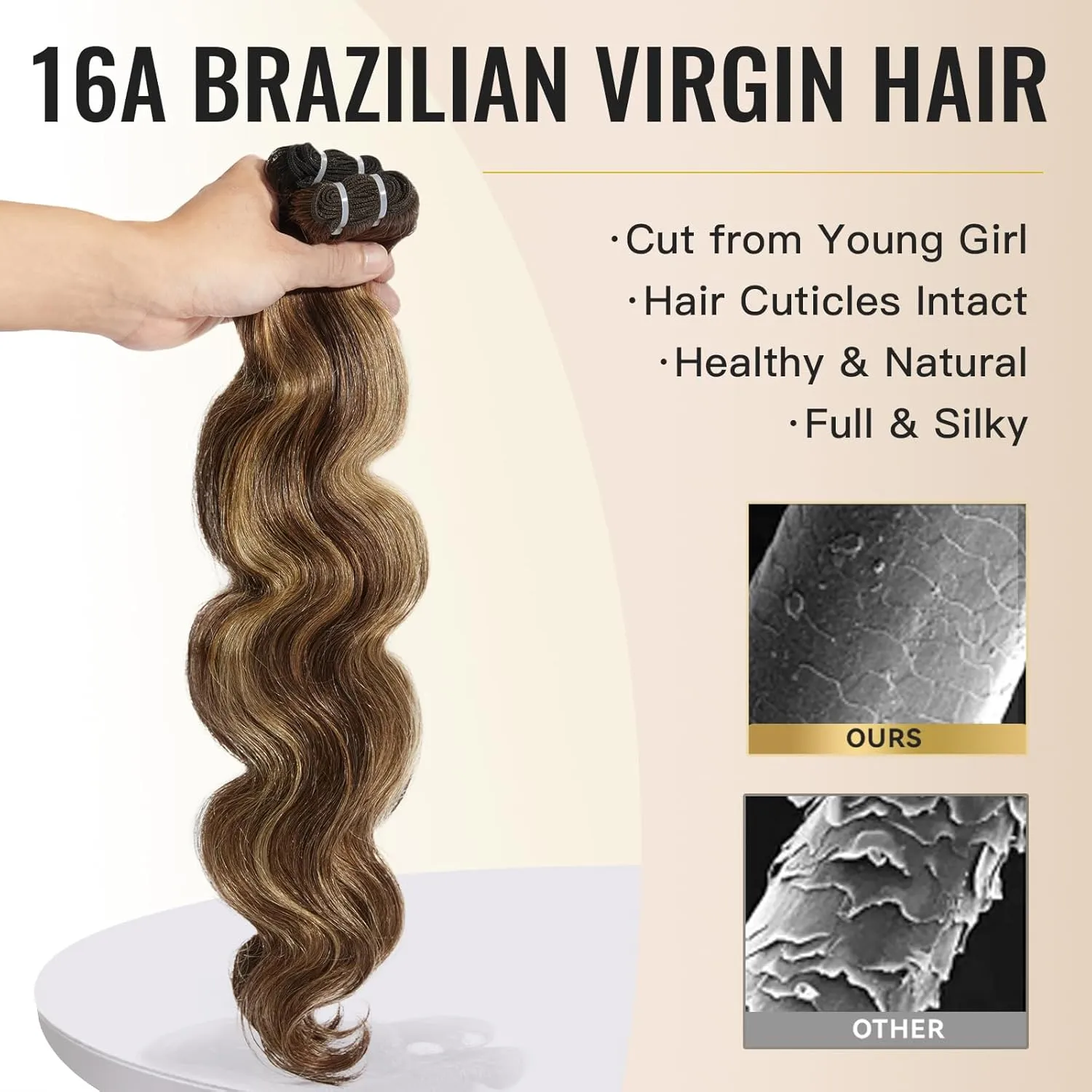 Hair Bundles 16A Brazilian Virgin Hair Body Wave Bundles 18 20 22 Inch Thick Weave P427 Brown Highlight