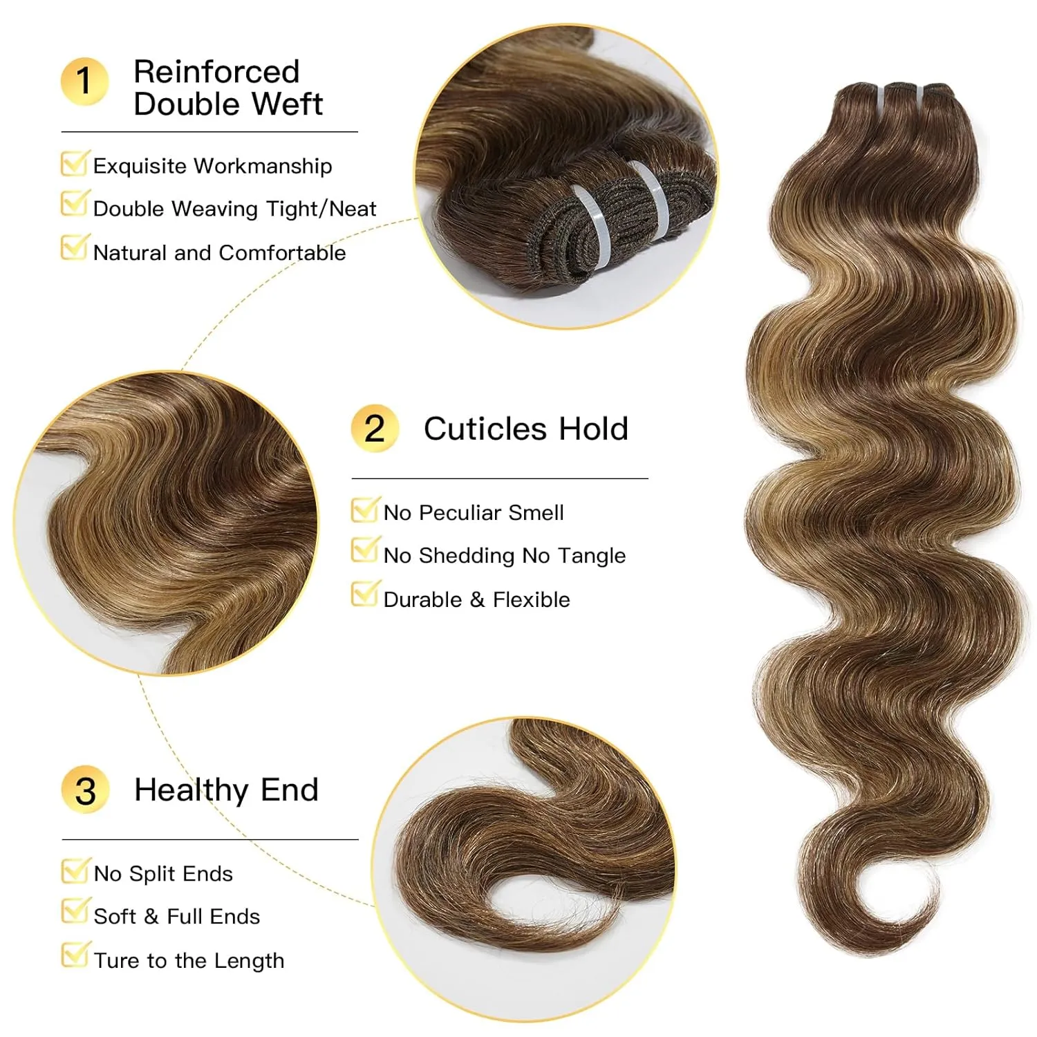 Hair Bundles 16A Brazilian Virgin Hair Body Wave Bundles 18 20 22 Inch Thick Weave P427 Brown Highlight