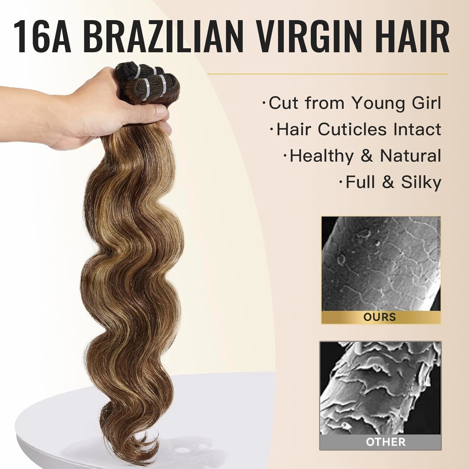 Hair Bundles 16A Brazilian Virgin Hair Body Wave Bundles 16 18 20 Inch Thick Weave P427 Brown Highlight
