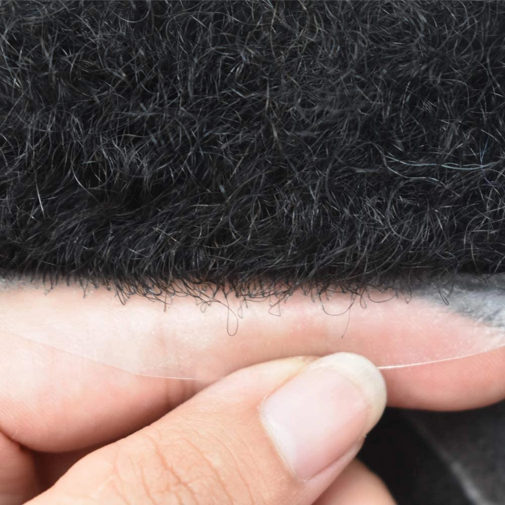 Hair Units for Men Afro Toupee Curly Replacement System for Man African American Men Weave Units Hairpieces 1B# Natural Black-8MM Afro Wavy