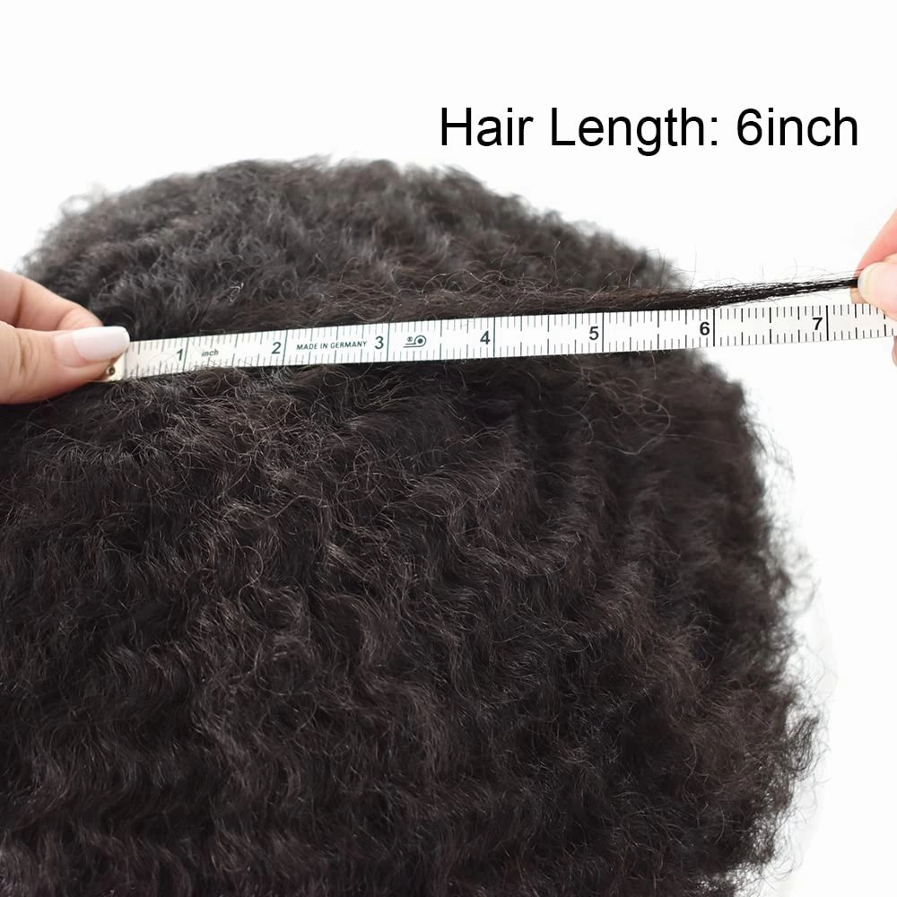 Hair Units for Men Afro Toupee Curly Replacement System for Man African American Men Weave Units Hairpieces 1B# Natural Black-8MM Afro Wavy