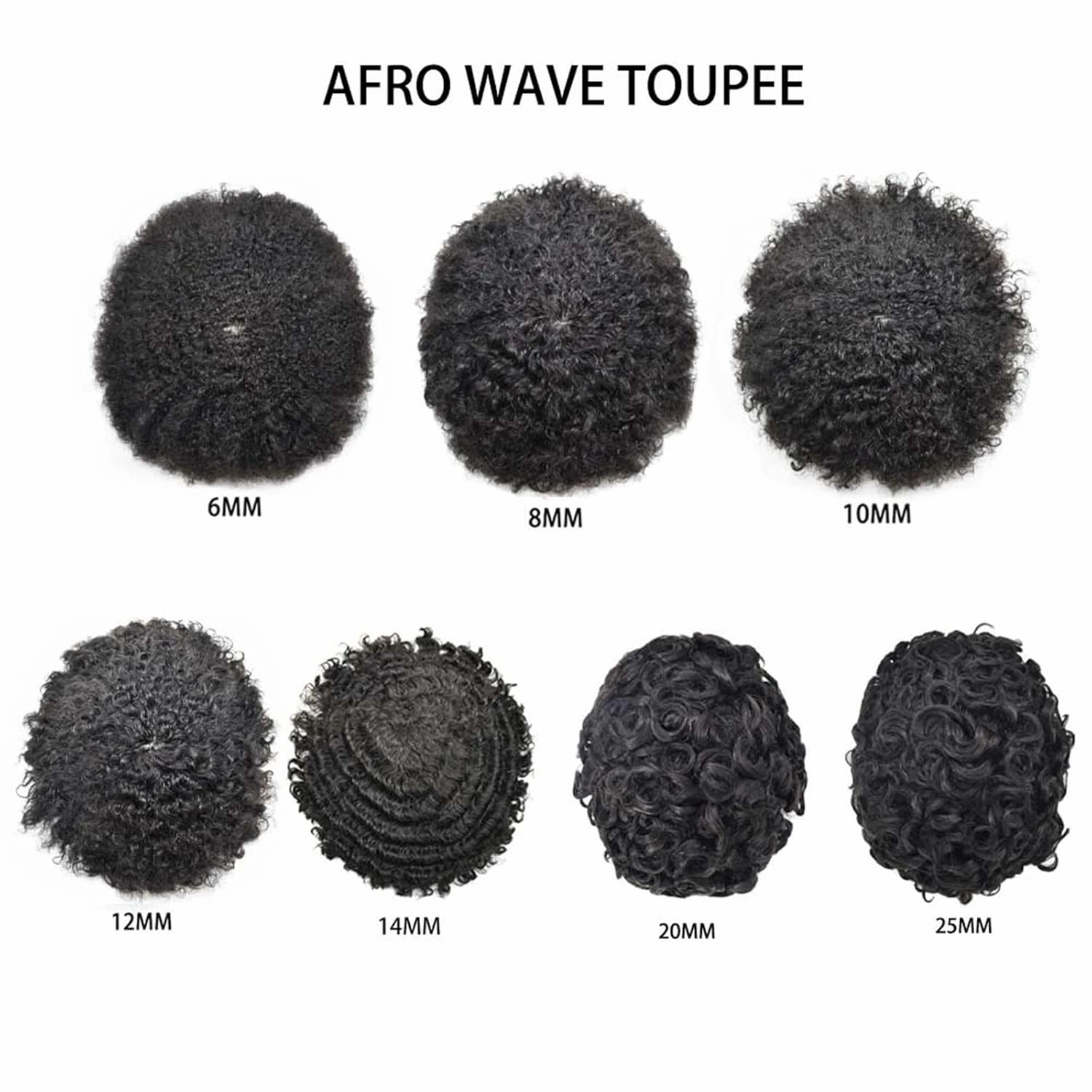 Hair Units for Men Afro Toupee Curly Replacement System for Man African American Men Weave Units Hairpieces 1B# Natural Black-8MM Afro Wavy