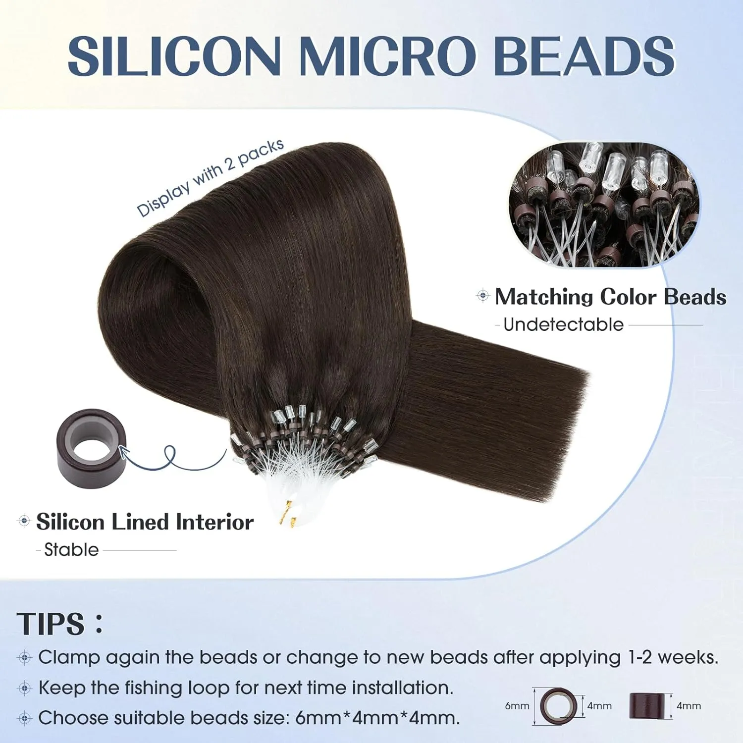 Hairro Microlink Hair Extensions Human Hair Micro Loop Bead In Hair Micro Ring I Tip Pre Bonded Cold Fusion Keratin Glue Stick Remy Itip Hair For Women 16 Inch 50g 50 Strands #02 Dark Brown