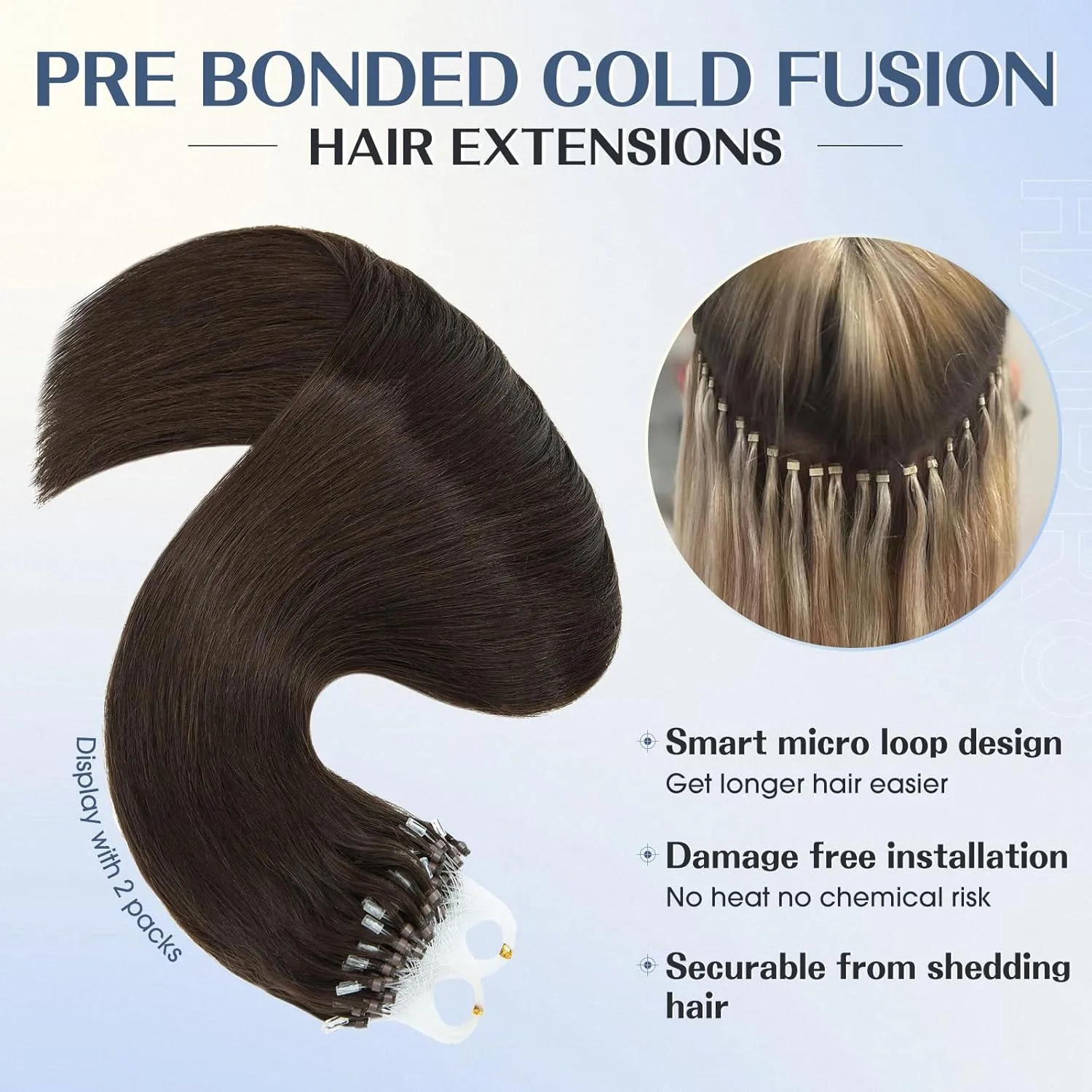 Hairro Microlink Hair Extensions Human Hair Micro Loop Bead In Hair Micro Ring I Tip Pre Bonded Cold Fusion Keratin Glue Stick Remy Itip Hair For Women 16 Inch 50g 50 Strands #02 Dark Brown