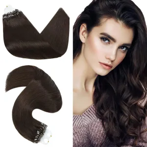 Hairro Microlink Hair Extensions Human Hair Micro Loop Bead In Hair Micro Ring I Tip Pre Bonded Cold Fusion Keratin Glue Stick Remy Itip Hair For Women 16 Inch 50g 50 Strands #02 Dark Brown