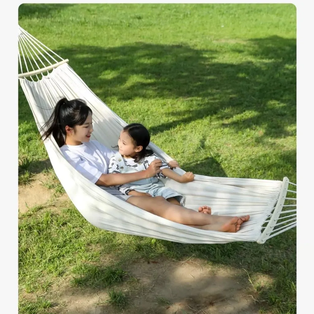 Hammocks Thickened Canvas Hammock Outdoor Anti-Rollover Single Double Swing Hand-Woven Canvas Hammock with Curved Stick Camping Hammocks(Brown,Aa)