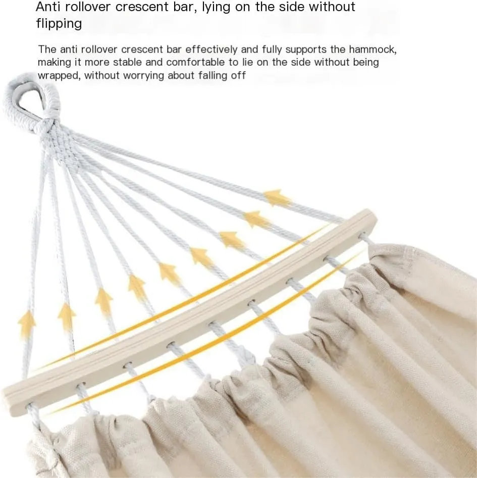 Hammocks Thickened Canvas Hammock Outdoor Anti-Rollover Single Double Swing Hand-Woven Canvas Hammock with Curved Stick Camping Hammocks(Brown,Aa)