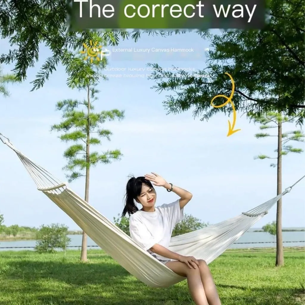 Hammocks Thickened Canvas Hammock Outdoor Anti-Rollover Single Double Swing Hand-Woven Canvas Hammock with Curved Stick Camping Hammocks(Brown,Aa)