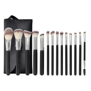 HBJWOV 14 pieces of black makeup brush set, full set of loose powder, high gloss eye shadow brush, beauty tools
