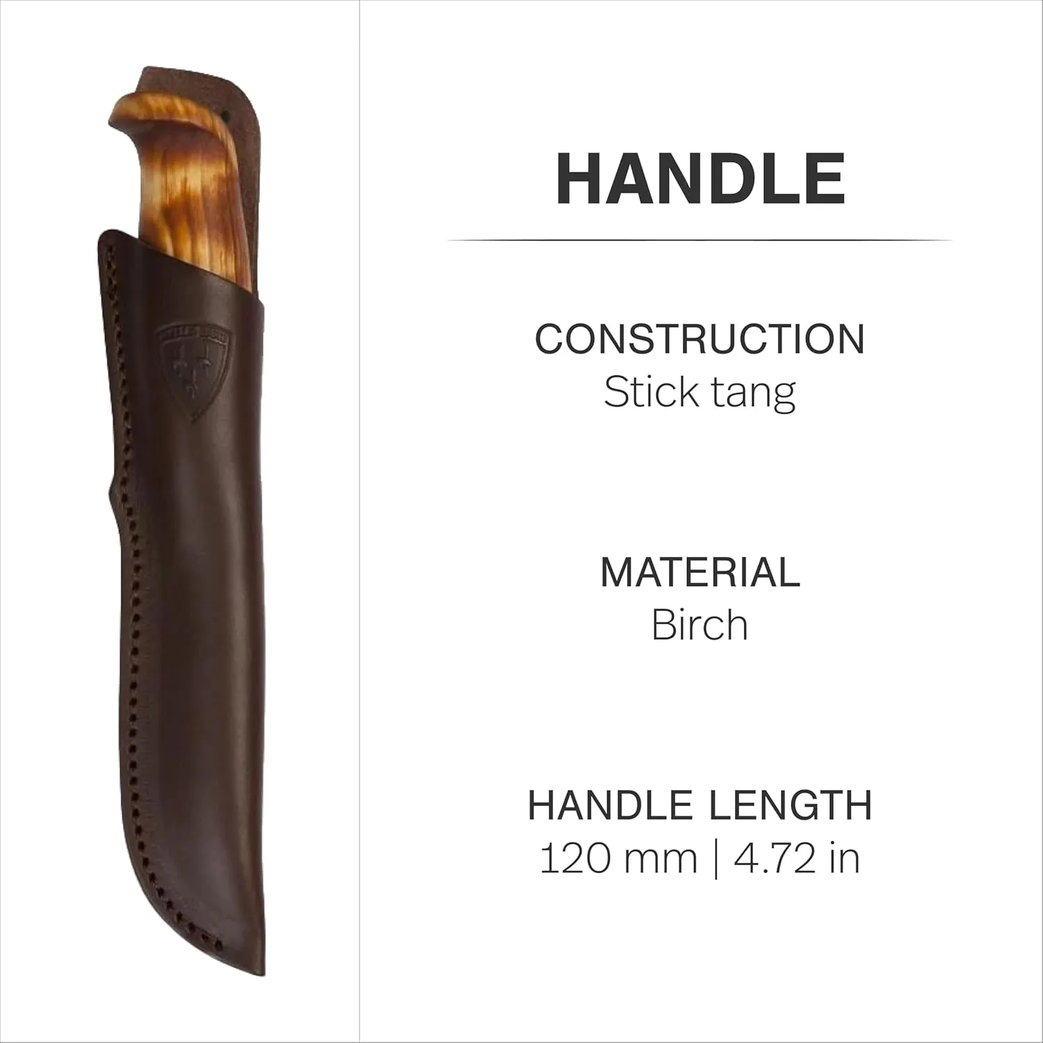 HELLE Knives - Tollekniv - Outdoor Fishing Knife, Stainless Steel, Birch Handle, Stick Tang Blade With Sheath, Handcrafted