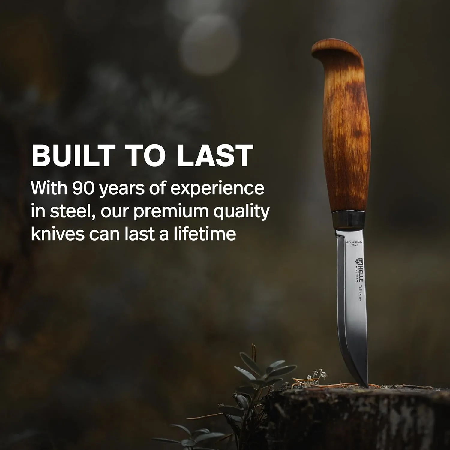 HELLE Knives - Tollekniv - Outdoor Fishing Knife, Stainless Steel, Birch Handle, Stick Tang Blade With Sheath, Handcrafted