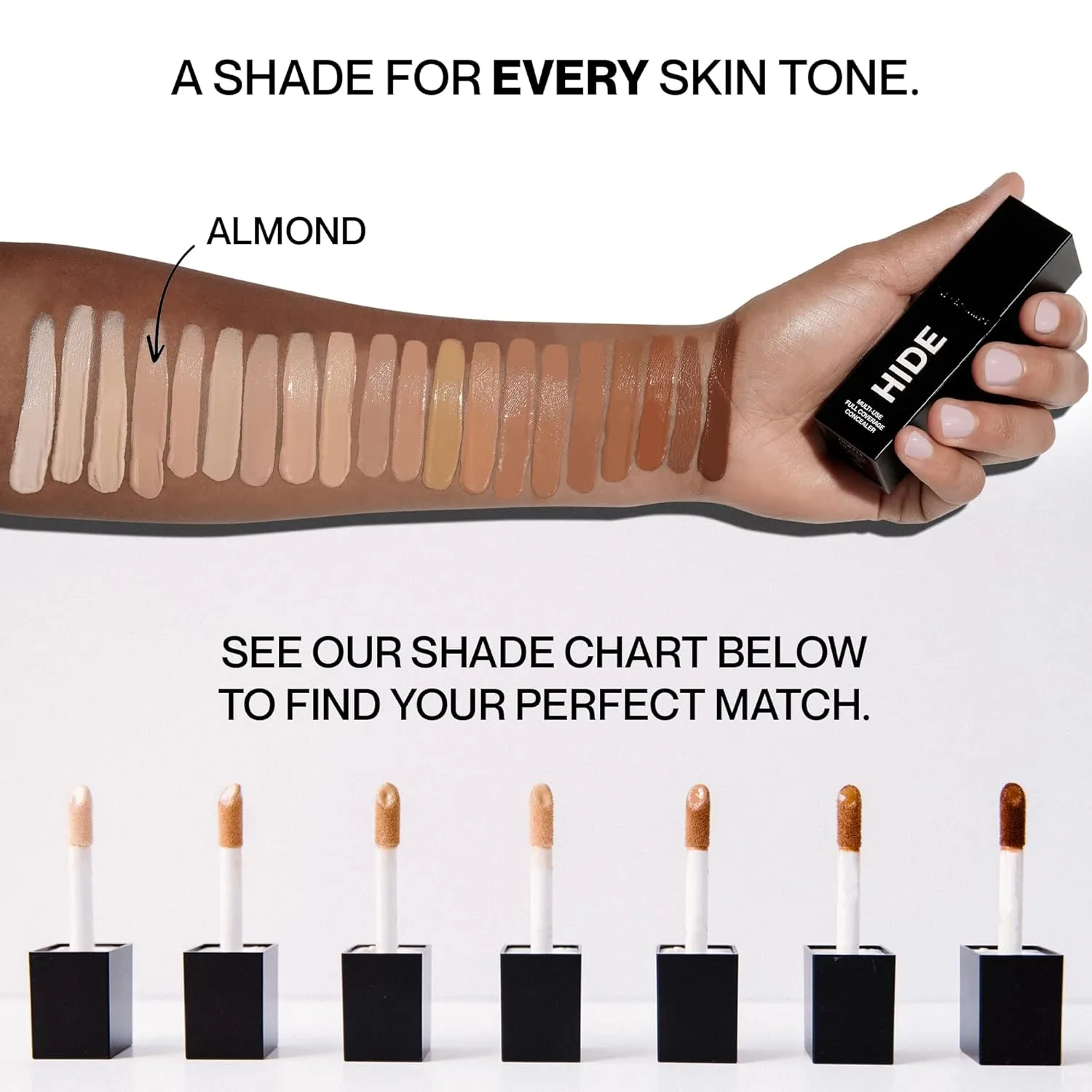 HIDE Liquid Concealer, Medium to Full Coverage Concealer for Blemishes, Under Eye Dark Circles & Scars, Oil Free Concealer, Almond (See Shade Finder), 0.5 fl oz