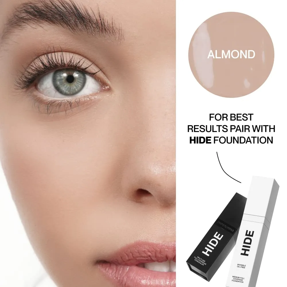 HIDE Liquid Concealer, Medium to Full Coverage Concealer for Blemishes, Under Eye Dark Circles & Scars, Oil Free Concealer, Almond (See Shade Finder), 0.5 fl oz