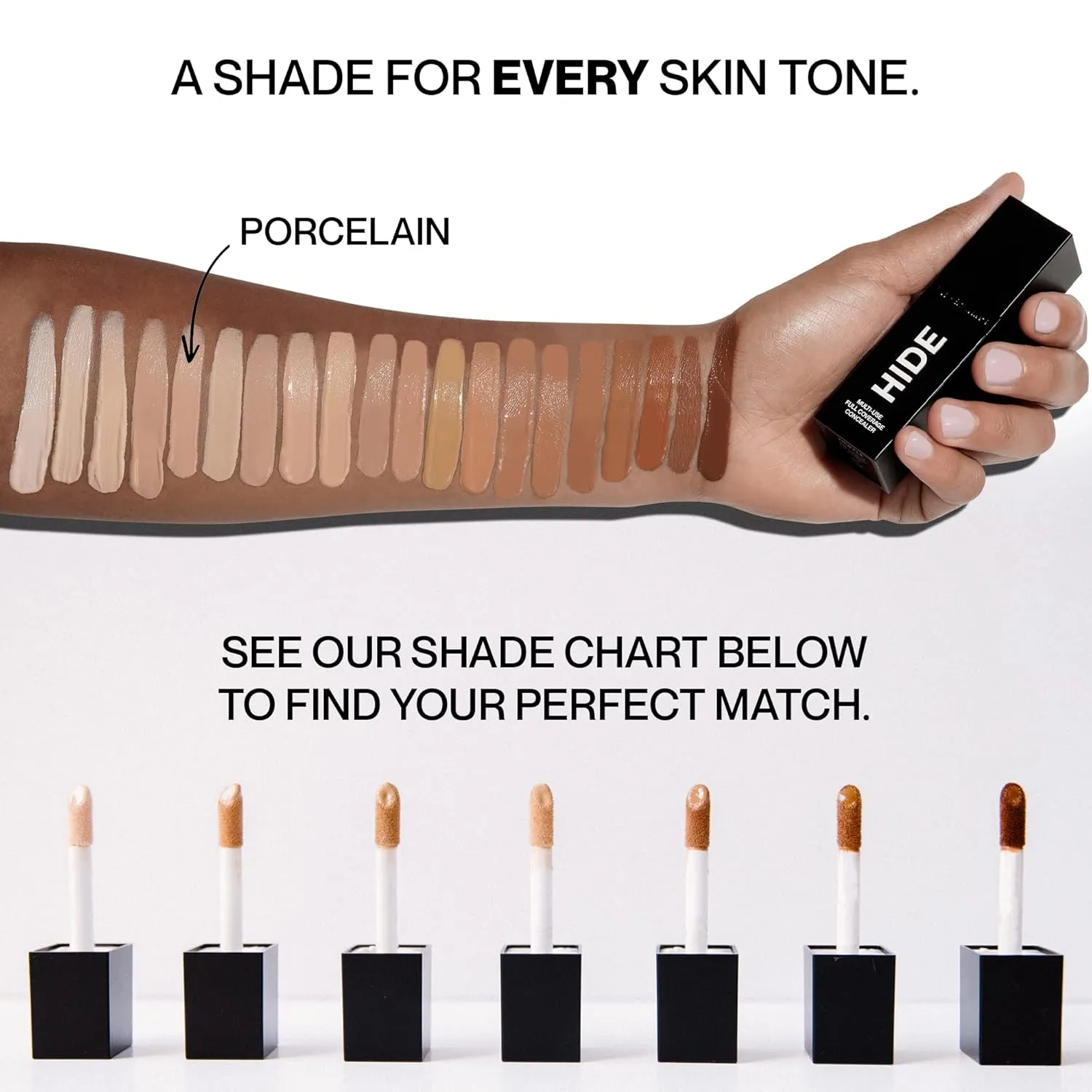 HIDE Liquid Concealer, Medium to Full Coverage Concealer for Blemishes, Under Eye Dark Circles & Scars, Oil Free Concealer, Porcelain (See Shade Finder), 0.5 fl oz