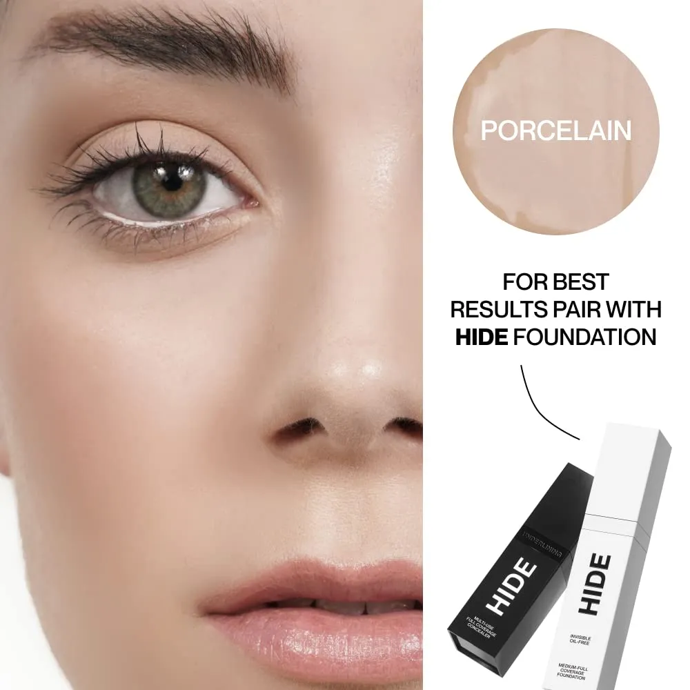 HIDE Liquid Concealer, Medium to Full Coverage Concealer for Blemishes, Under Eye Dark Circles & Scars, Oil Free Concealer, Porcelain (See Shade Finder), 0.5 fl oz